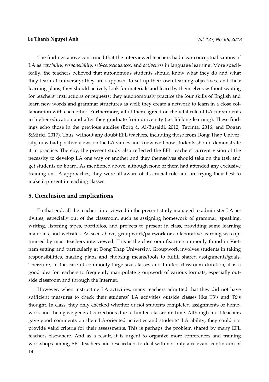 EFL teachers’ perceptions and practices regarding learner autonomy at Dong Thap University, Vietnam trang 10