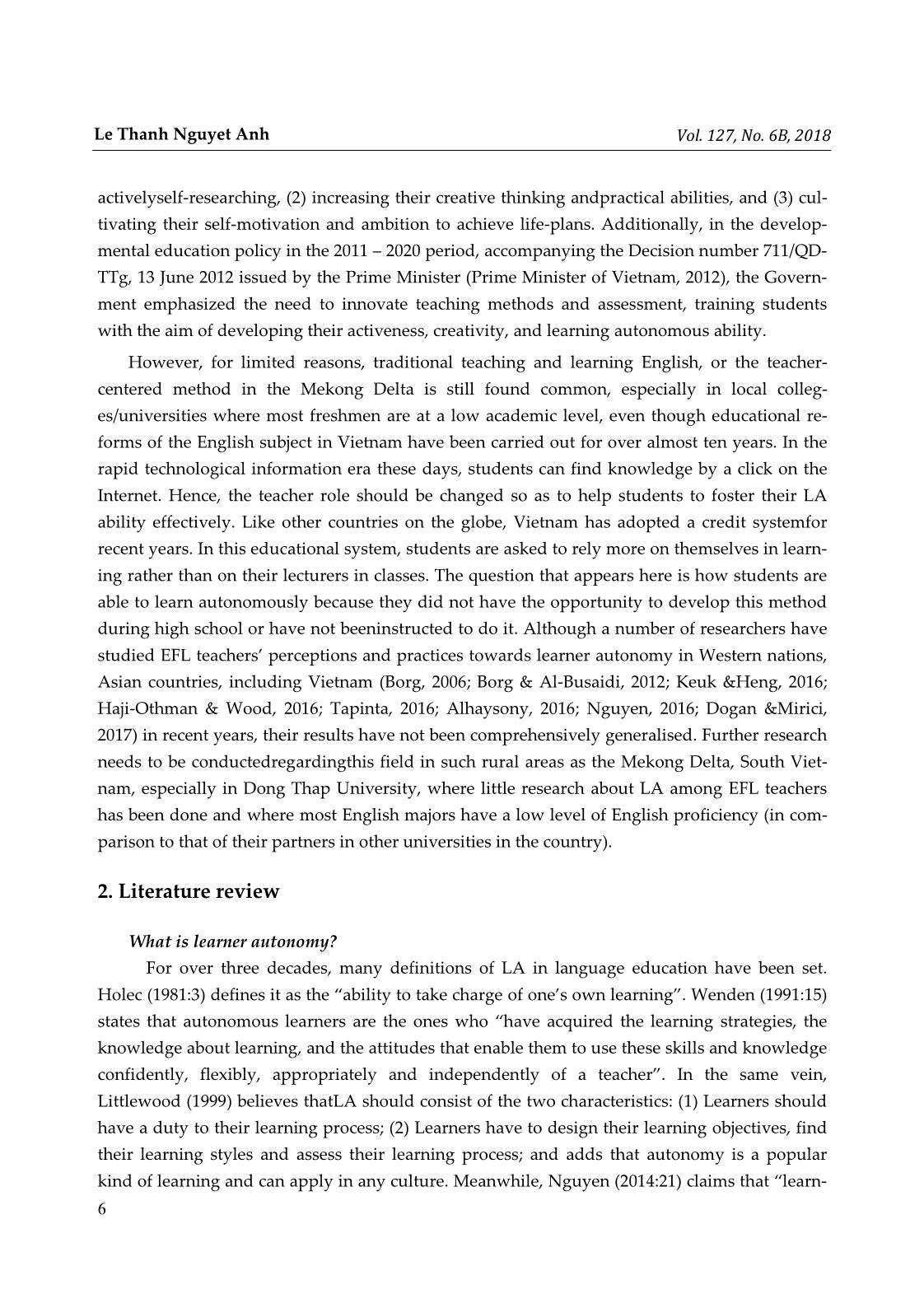EFL teachers’ perceptions and practices regarding learner autonomy at Dong Thap University, Vietnam trang 2