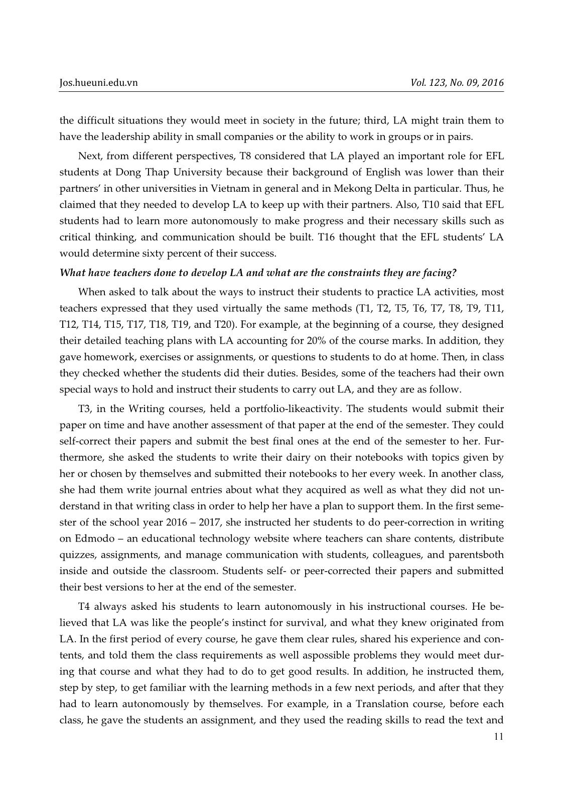 EFL teachers’ perceptions and practices regarding learner autonomy at Dong Thap University, Vietnam trang 7