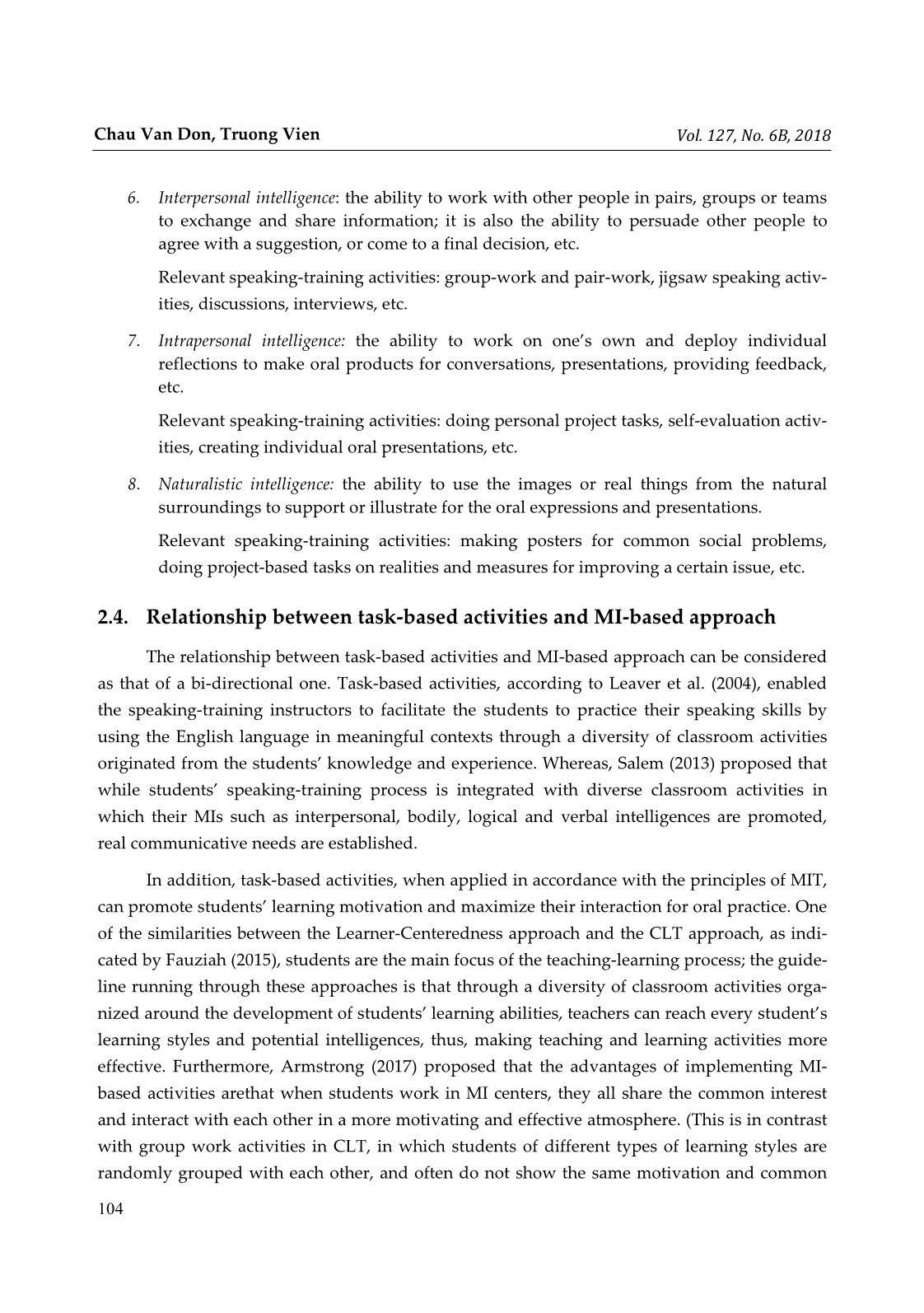 How EFL students’ oral performances are promoted with task-based activities: An integration of multiple intelligences theory trang 4