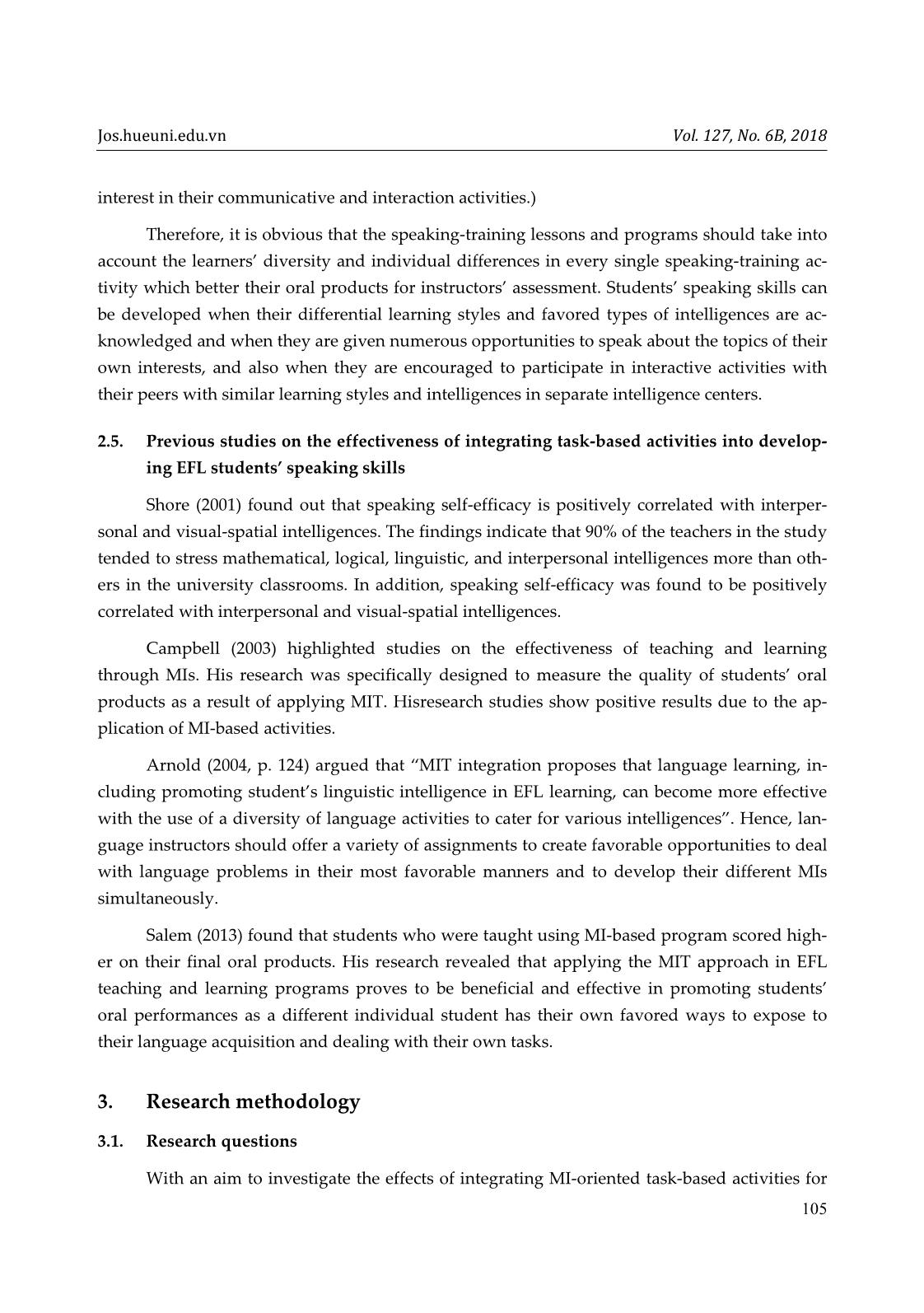 How EFL students’ oral performances are promoted with task-based activities: An integration of multiple intelligences theory trang 5