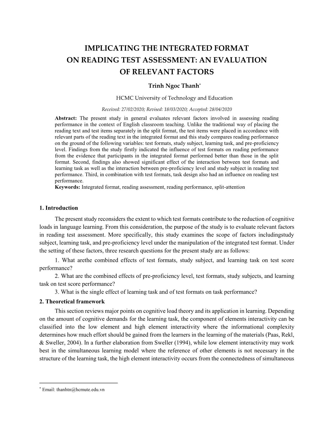 Implicating the integrated format on reading test assessment: An evaluation of relevant factors trang 1