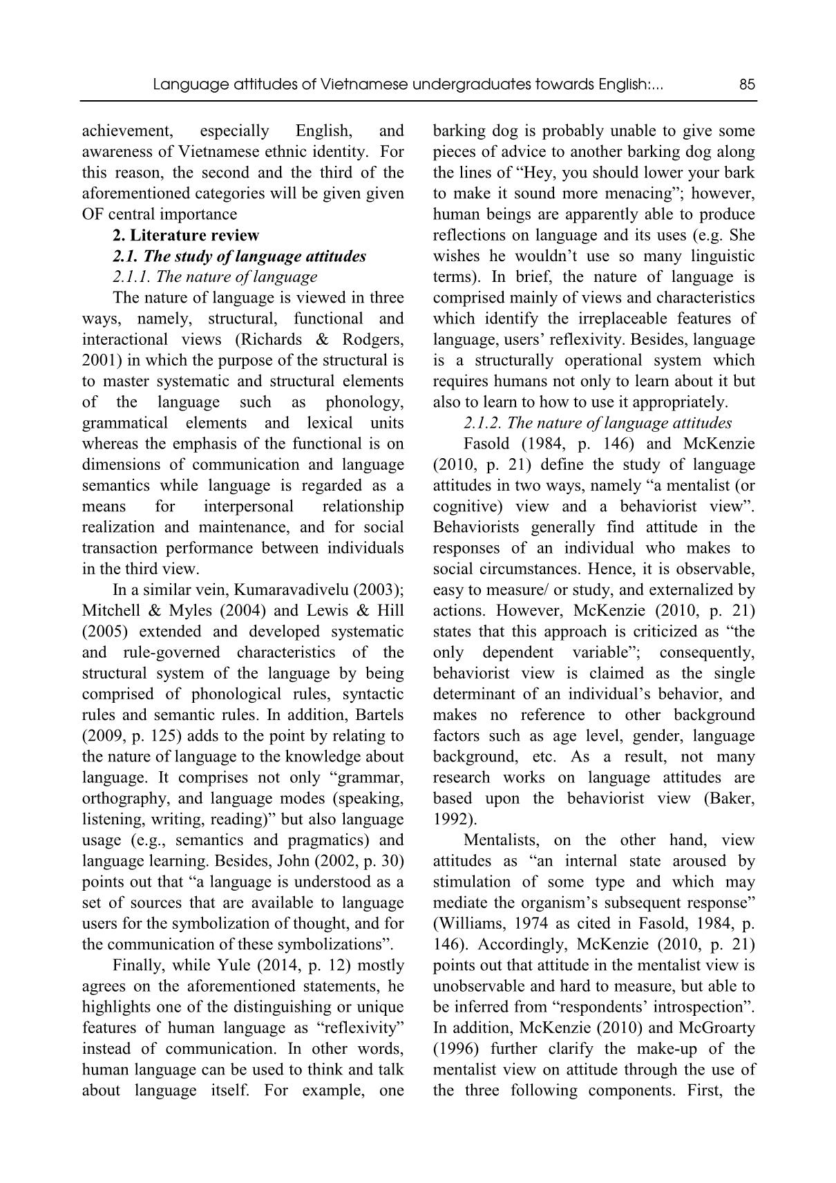 Language attitudes of Vietnamese undergraduates towards English: An investigation at school of advanced studies of Ho Chi Minh city open university trang 2