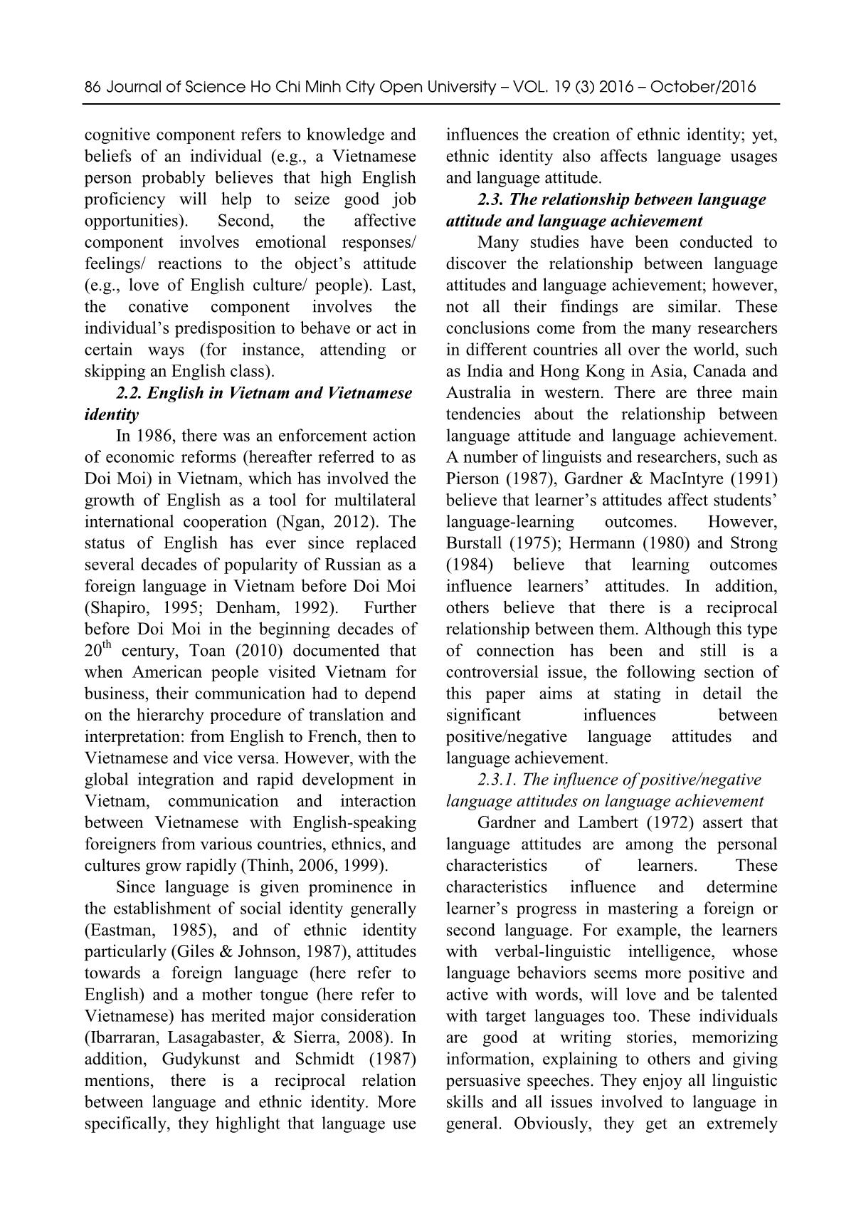 Language attitudes of Vietnamese undergraduates towards English: An investigation at school of advanced studies of Ho Chi Minh city open university trang 3