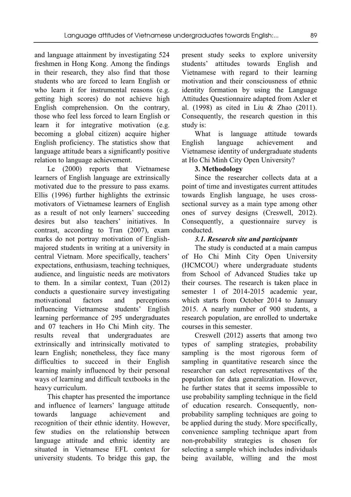 Language attitudes of Vietnamese undergraduates towards English: An investigation at school of advanced studies of Ho Chi Minh city open university trang 6