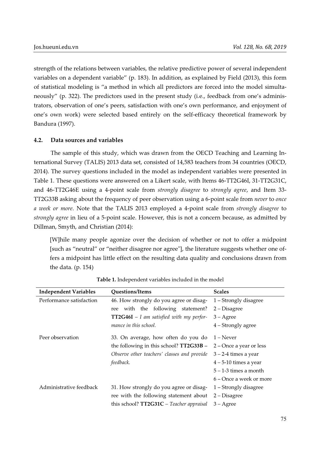 Modeling teacher self-efficacy as a function of peer observation, administrative feedback, job satisfaction, and work enjoyment trang 5