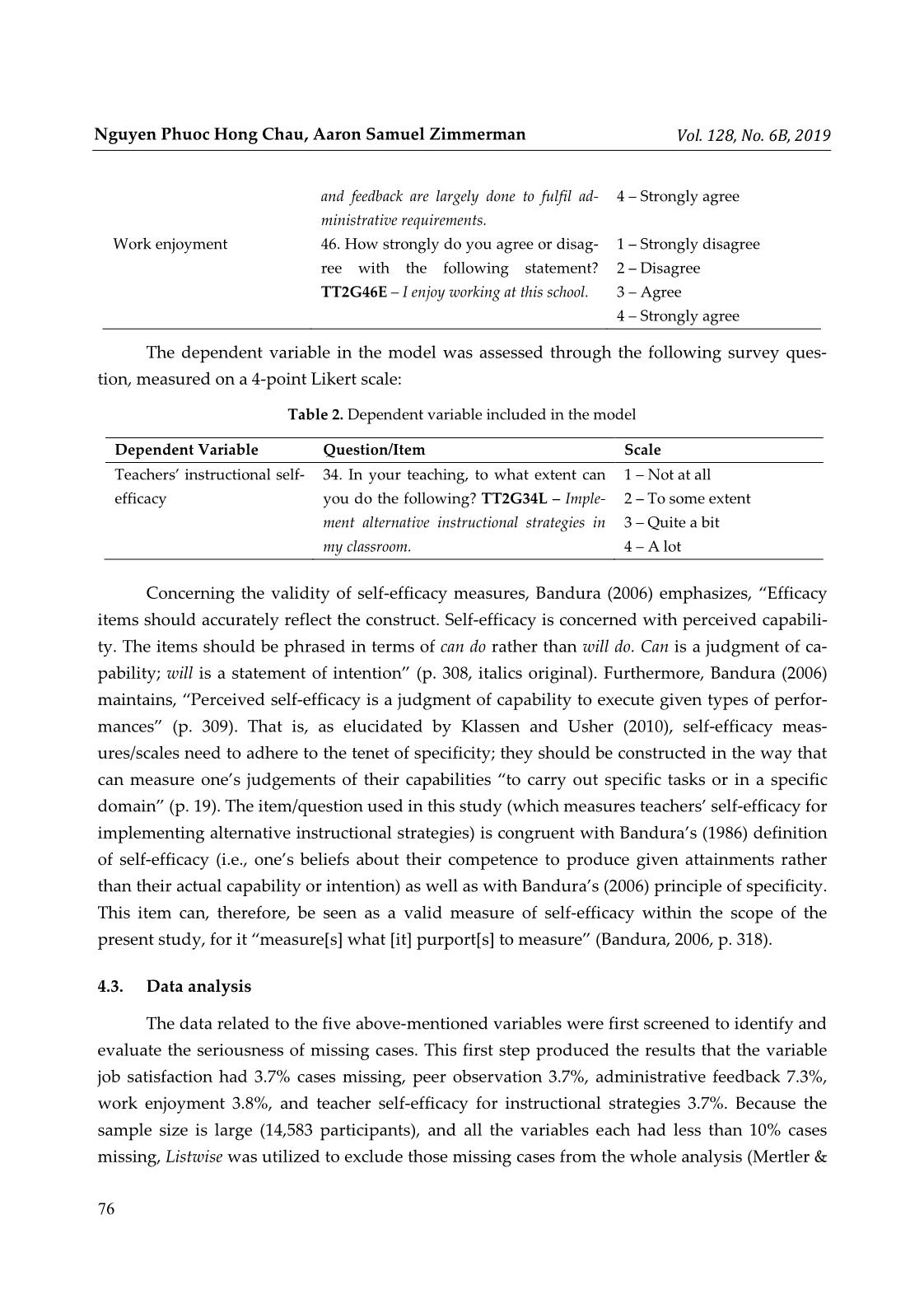 Modeling teacher self-efficacy as a function of peer observation, administrative feedback, job satisfaction, and work enjoyment trang 6