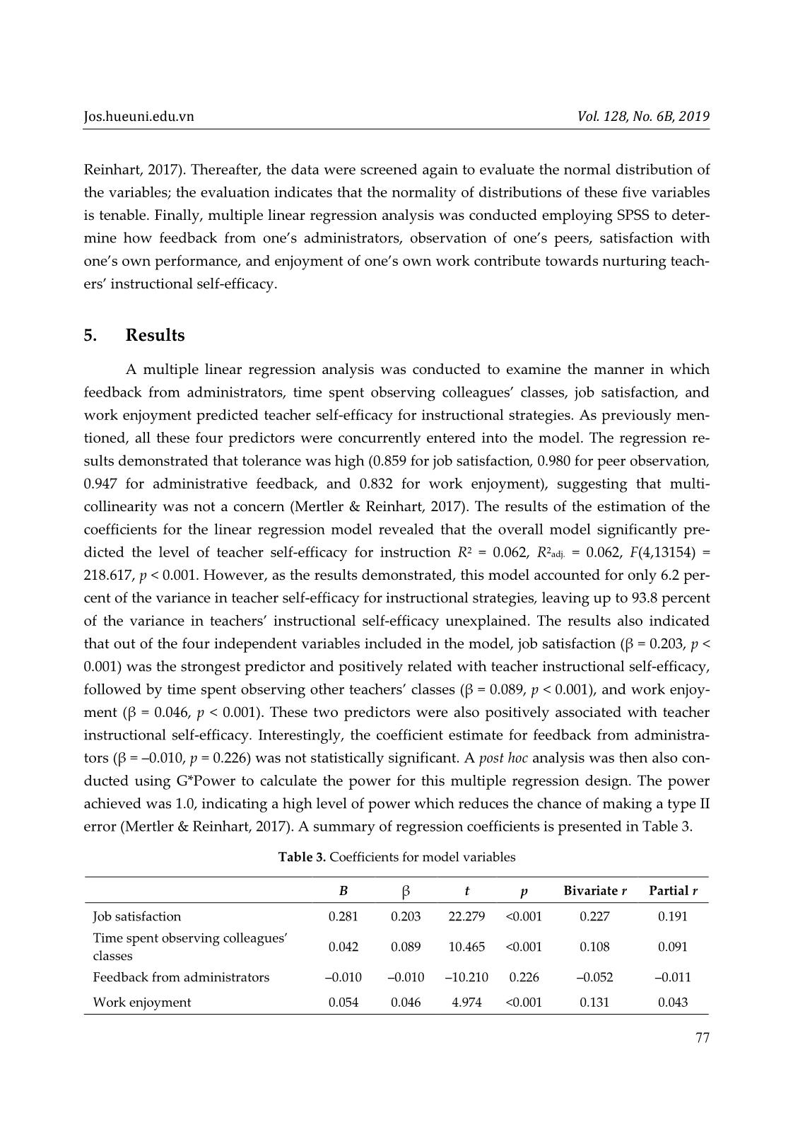 Modeling teacher self-efficacy as a function of peer observation, administrative feedback, job satisfaction, and work enjoyment trang 7