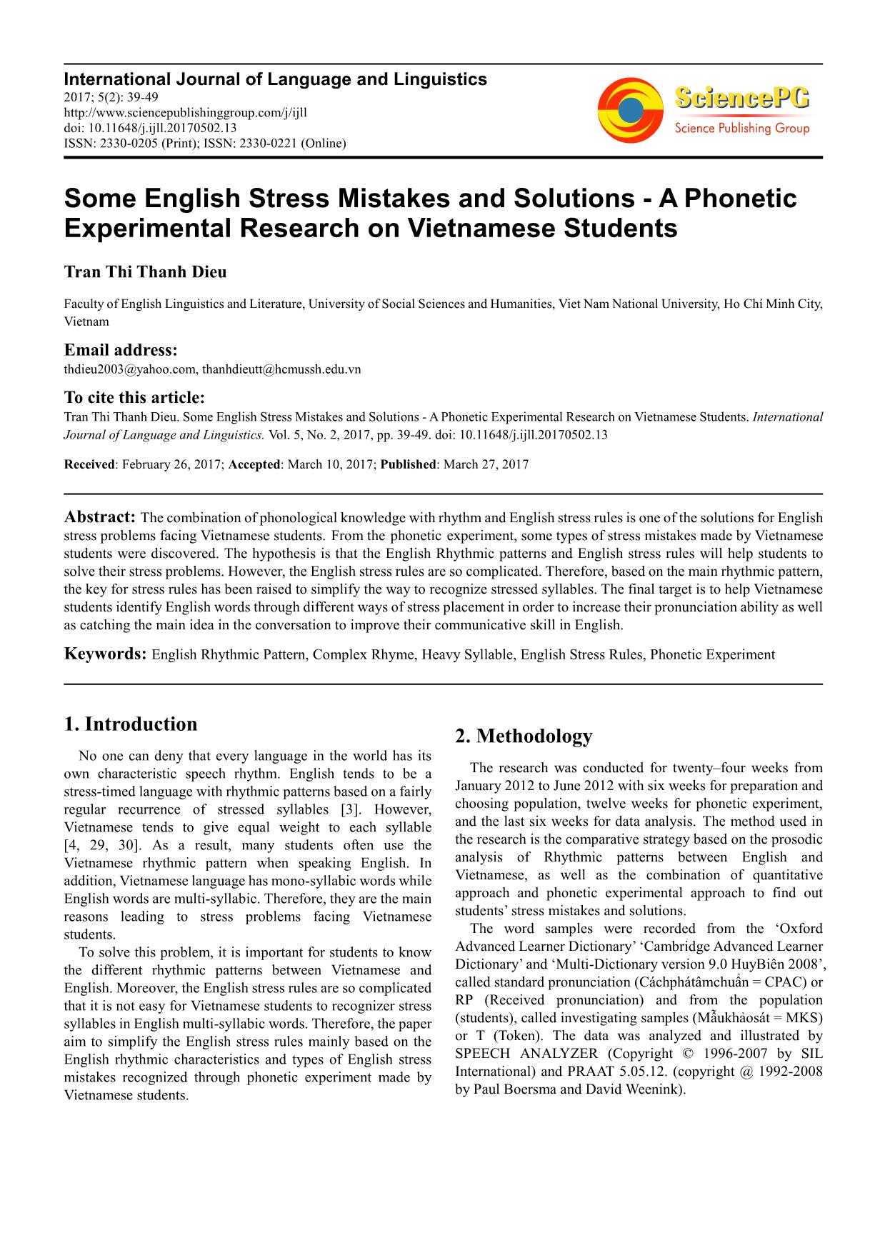 Some English stress mistakes and solutions - A phonetic experimental research on Vietnamese students trang 1