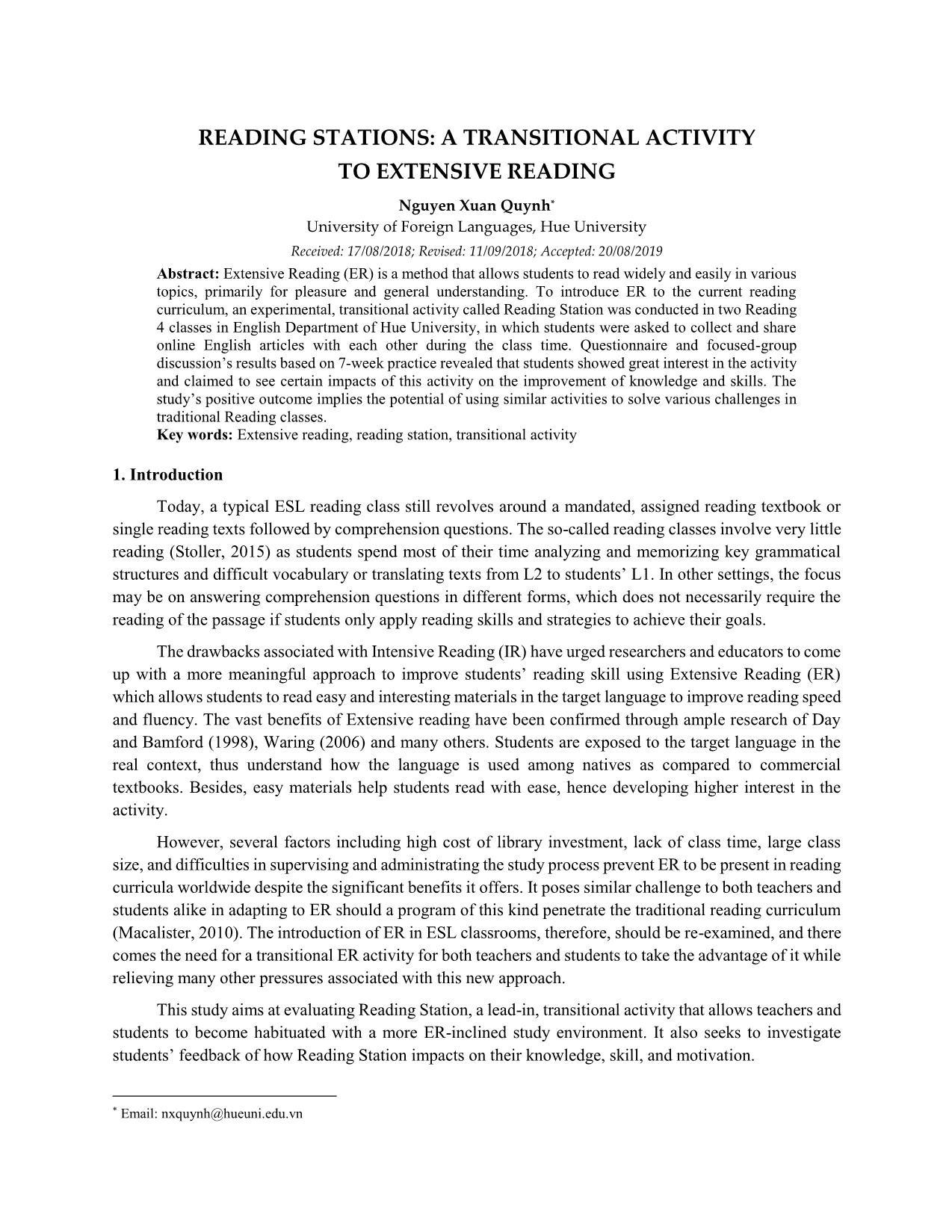 Reading stations: A transitional activity to extensive reading trang 1