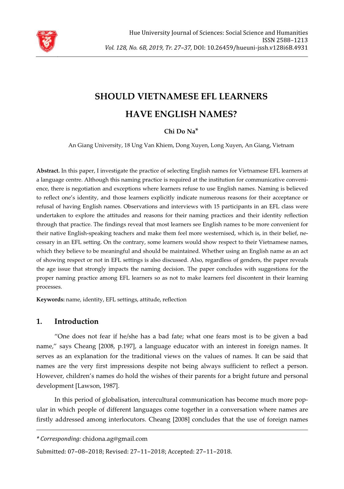 Should Vietnamese EFL learners have English names? trang 1