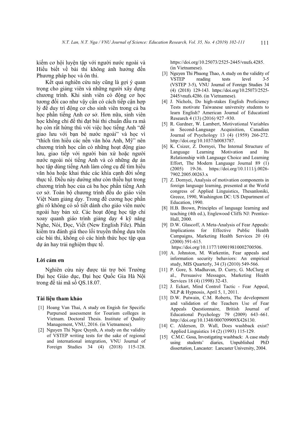 Tác động của bài thi đánh giá năng lực tiếng Anh do Việt Nam xây dựng (VSTEP) tới động cơ học của sinh viên Đại học Quốc gia Hà Nội trang 10