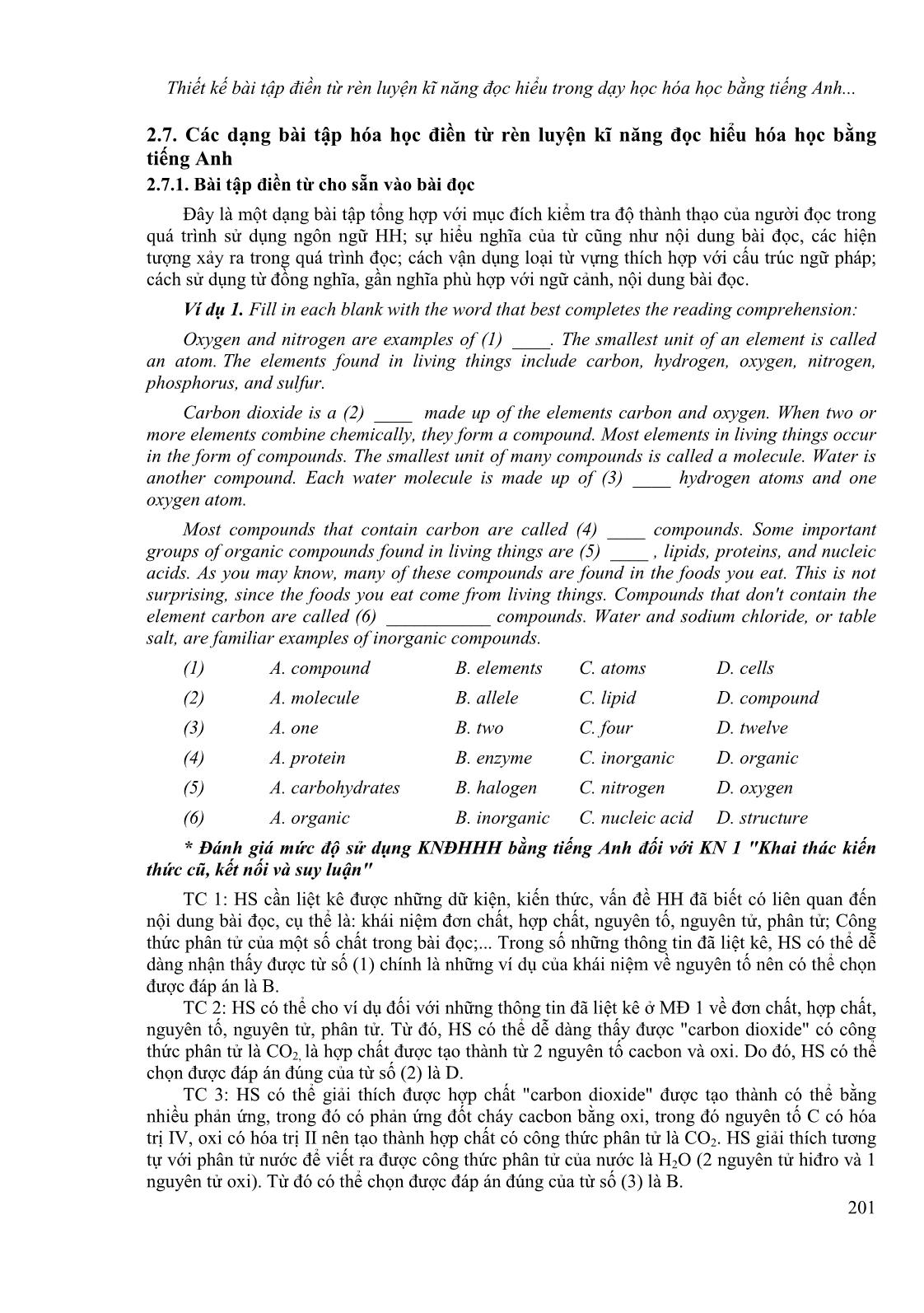 Thiết kế bài tập điền từ rèn luyện kĩ năng đọc hiểu trong dạy học Hóa học bằng tiếng Anh ở trường Trung học phổ thông trang 5