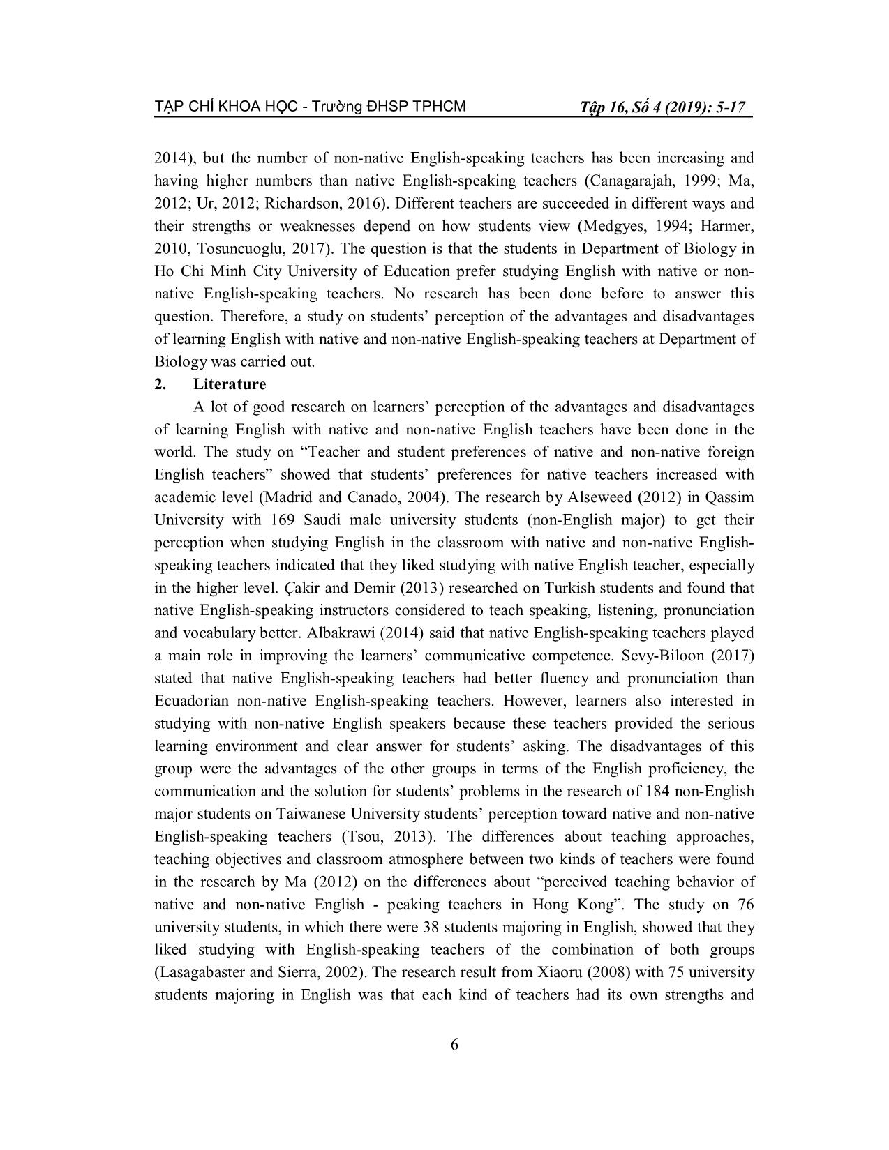 Biological students’ perception of the advantages and disadvantages of learning English with native and non-native English-speaking teachers trang 2