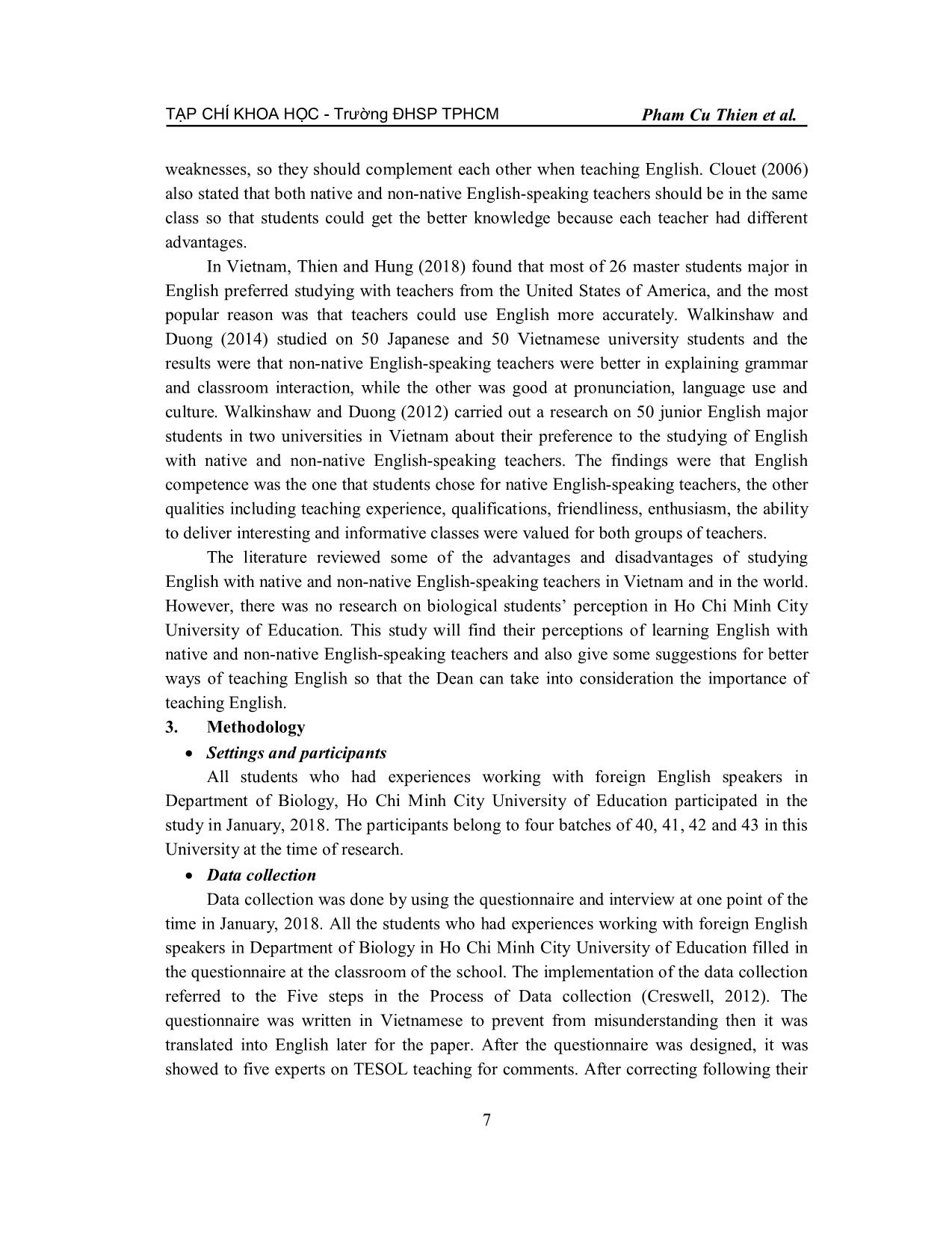 Biological students’ perception of the advantages and disadvantages of learning English with native and non-native English-speaking teachers trang 3