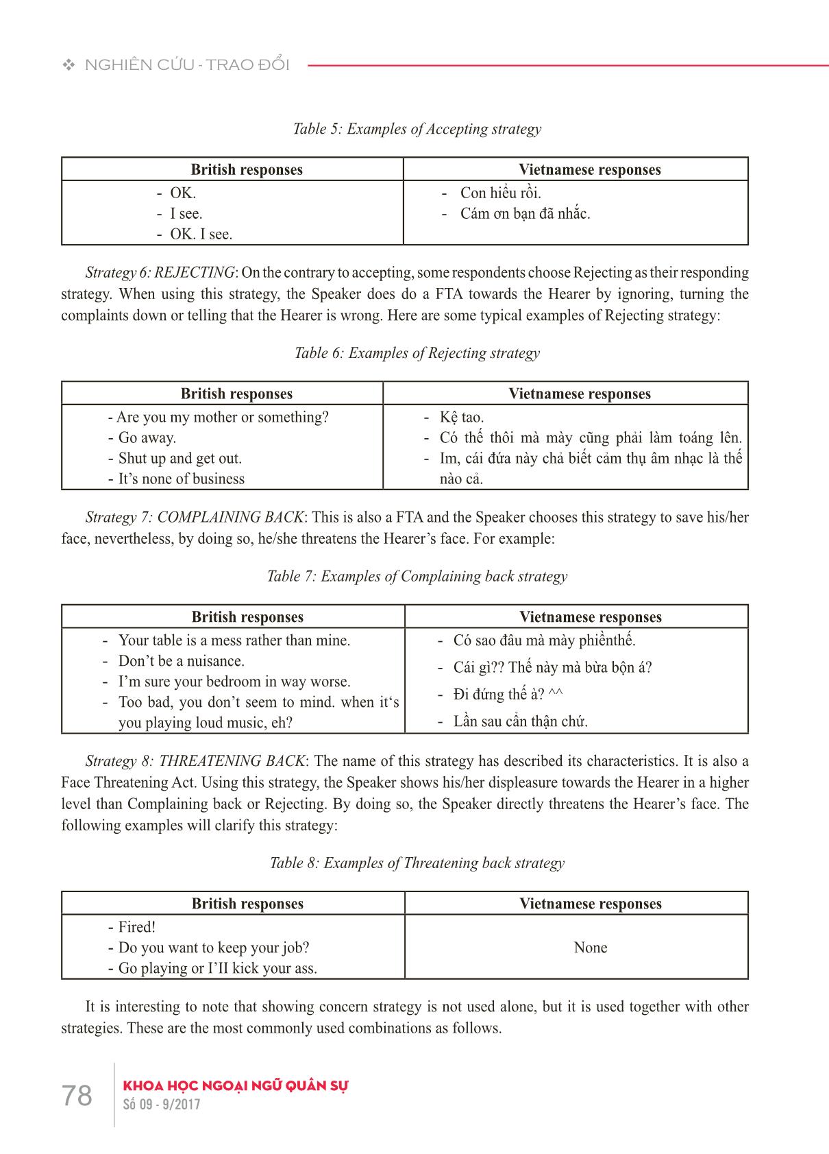 Nghiên cứu về giao tiếp liên văn hóa: Việc đáp lại lời than phiền giữa người Việt Nam và người Anh trang 7