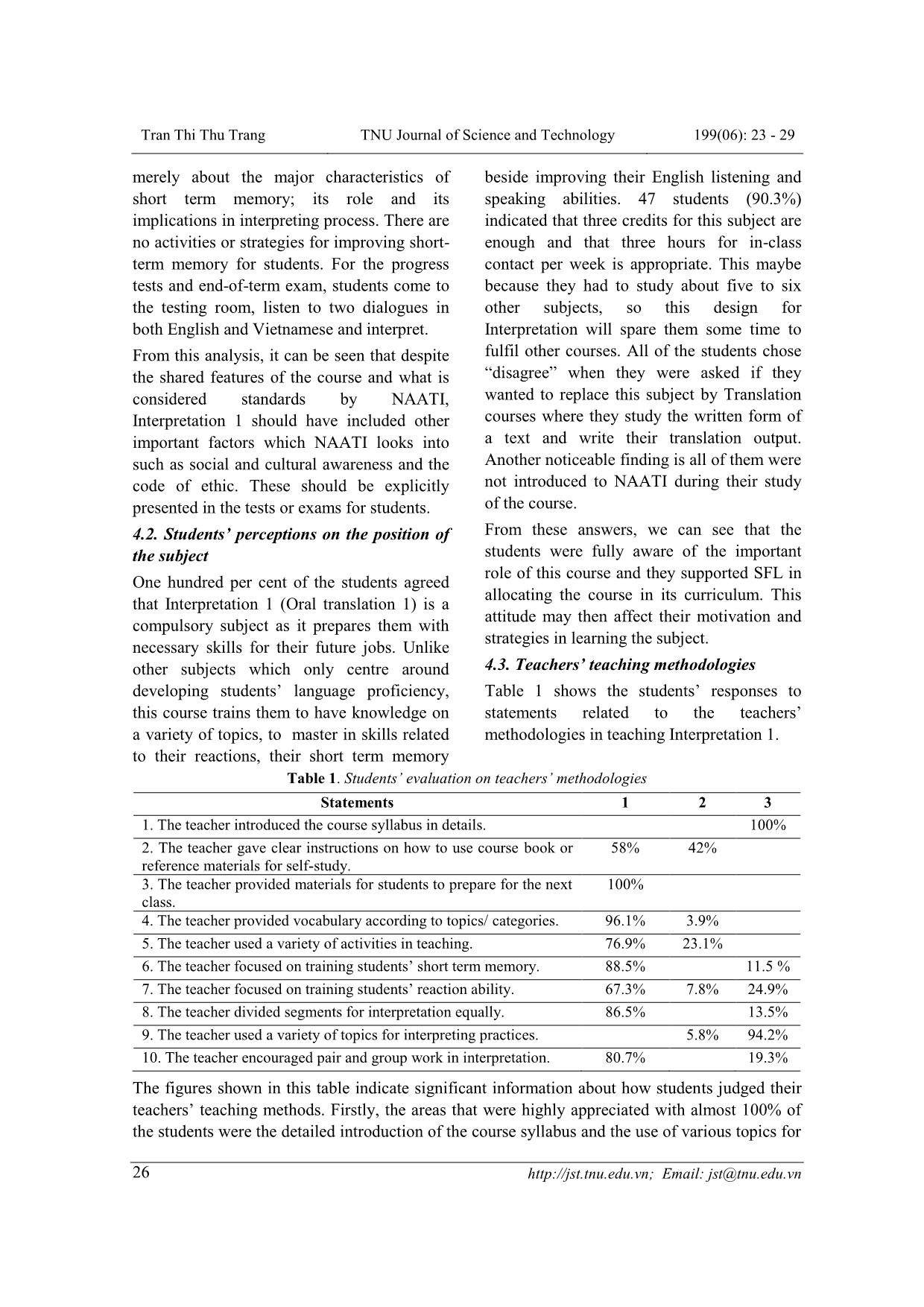 Giảng dạy môn Phiên dịch 1 tại khoa Ngoại ngữ: Đánh giá tổng quan và đề xuất hoạt động trang 4