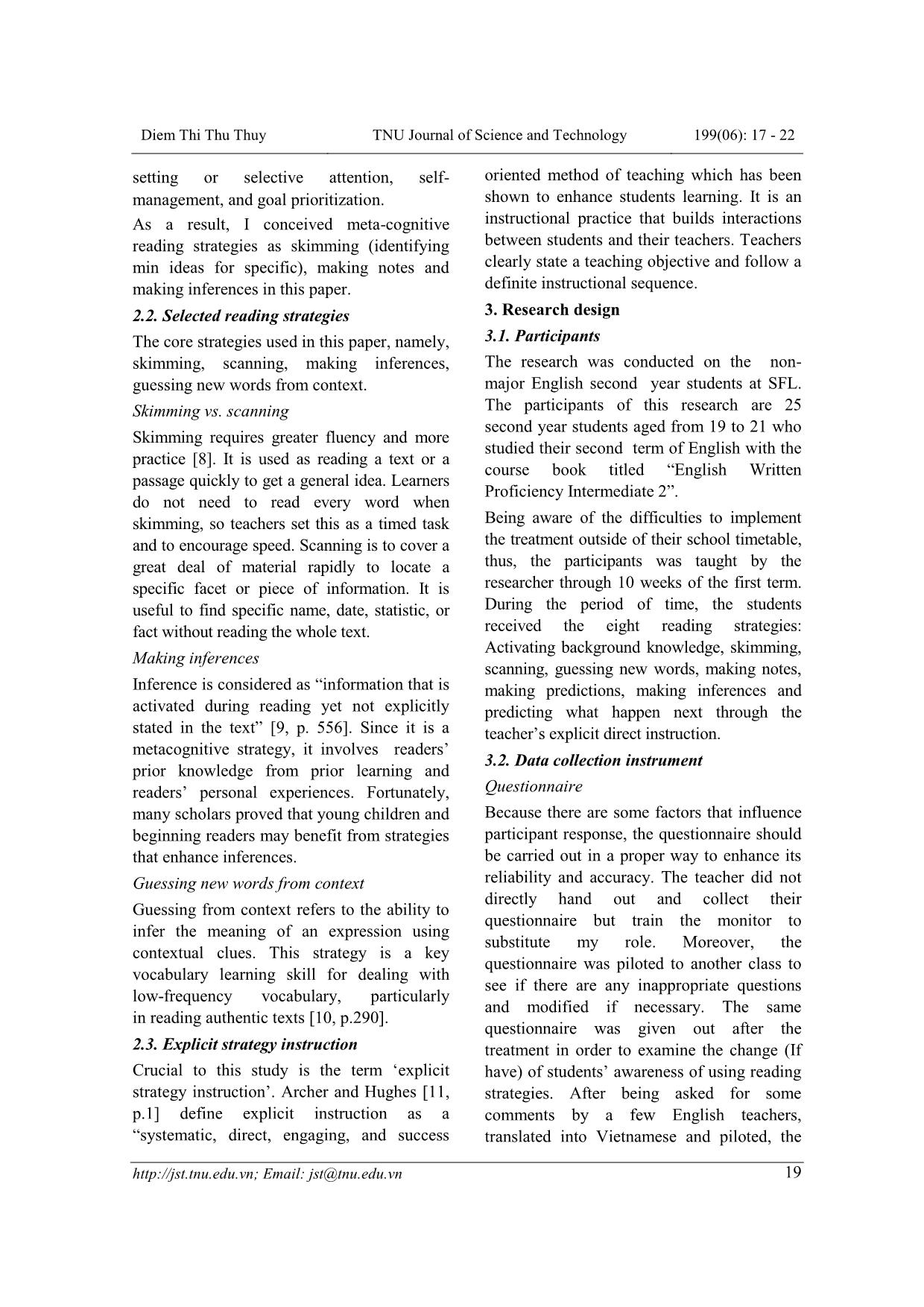 Ảnh hưởng của lời dẫn tường minh cho các chiến lược đọc đến kỹ năng đọc hiểu tại khoa Ngoại ngữ, Đại học Thái Nguyên trang 3