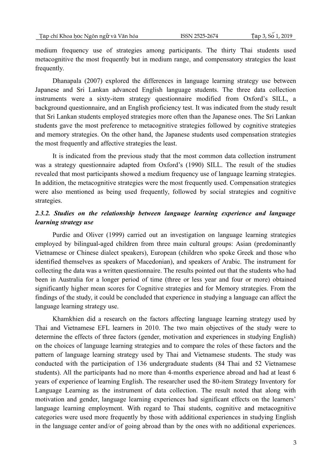 An investigation into English language learning strategies employed by the first year English major students at school of foreign languages, Thai Nguyen University trang 3