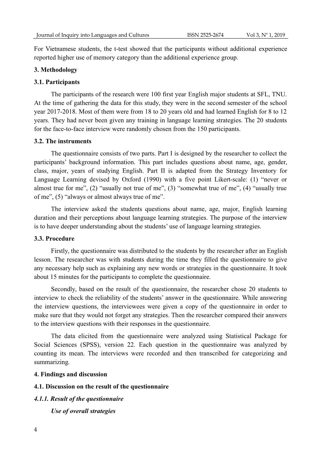 An investigation into English language learning strategies employed by the first year English major students at school of foreign languages, Thai Nguyen University trang 4