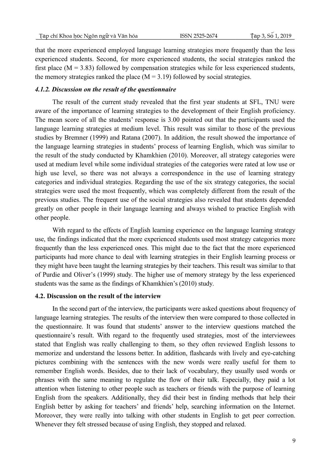 An investigation into English language learning strategies employed by the first year English major students at school of foreign languages, Thai Nguyen University trang 9