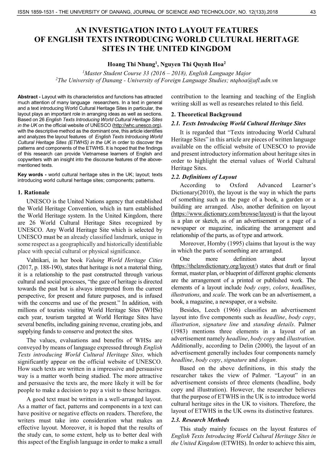 An investigation into layout features of English texts introducing world cultural heritage sites in the United Kingdom trang 1