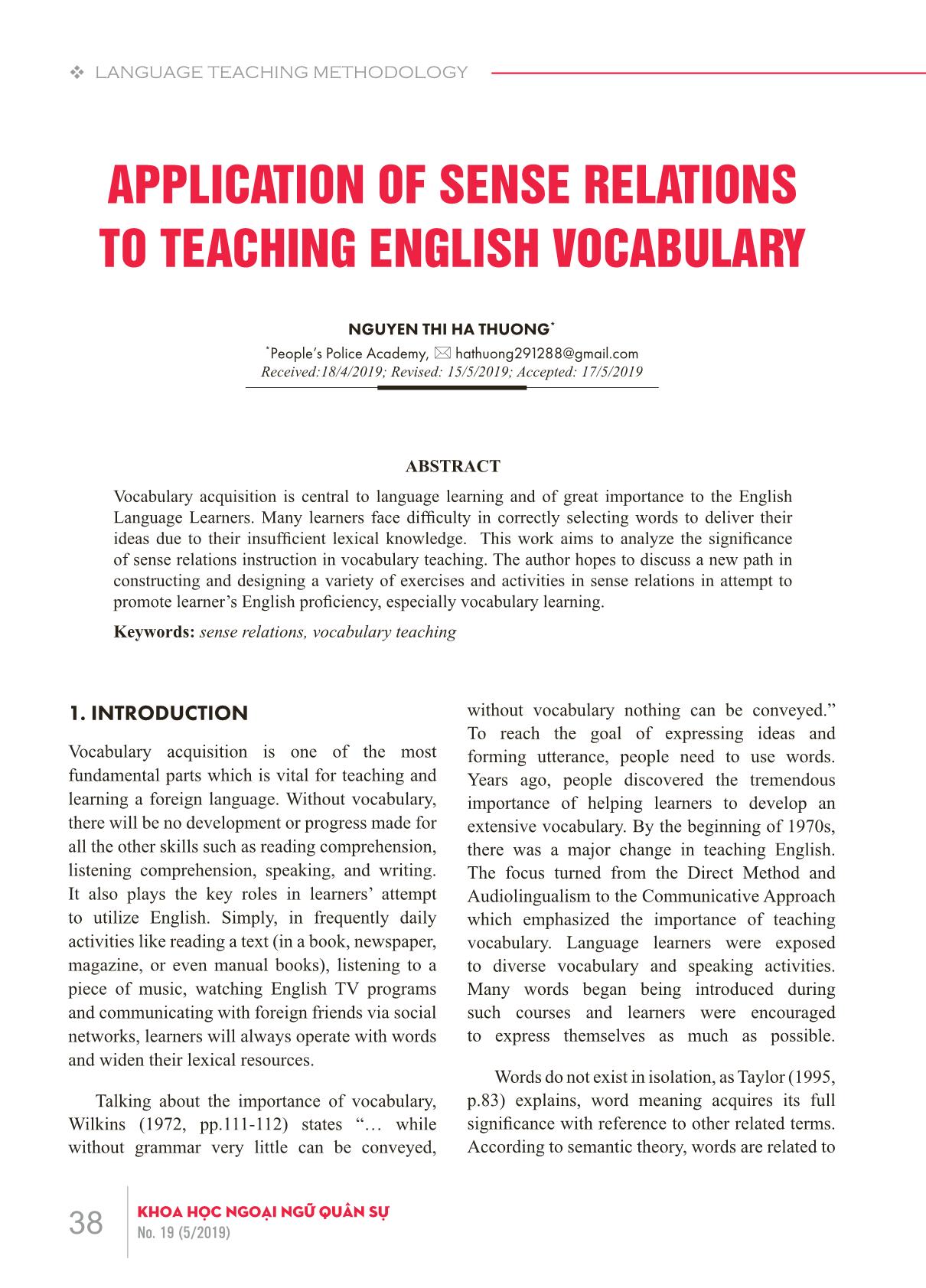 Application of sense relations to teaching English vocabulary trang 1