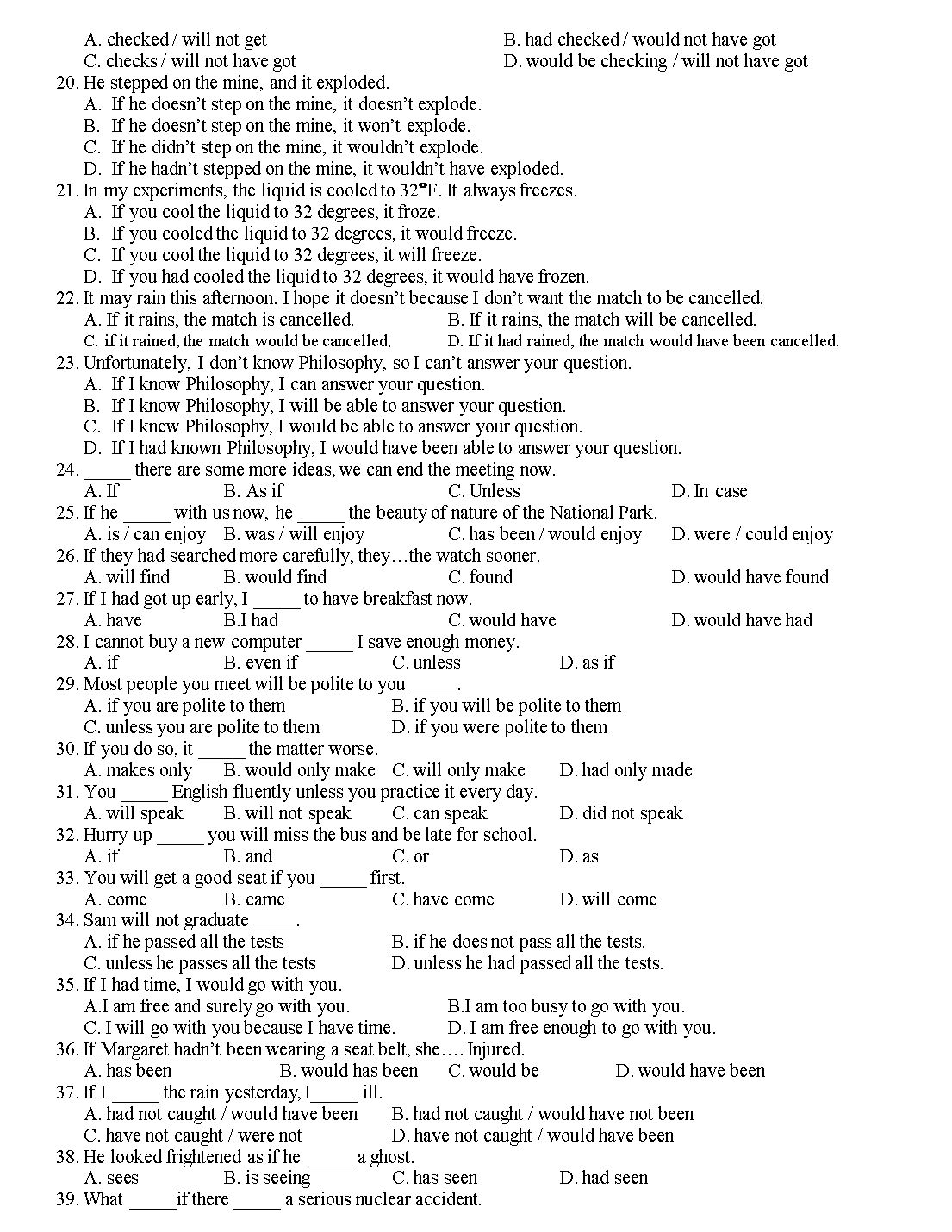 Bài tập câu điều kiện (Conditional sentences) trang 3