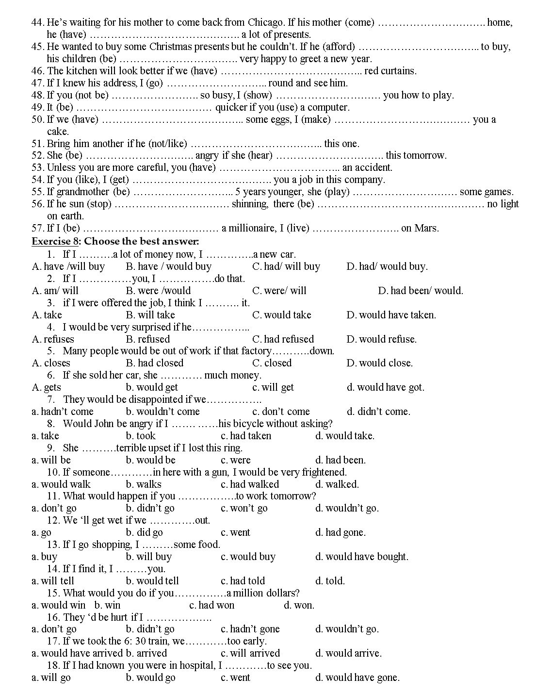 Bài tập câu điều kiện (Conditional sentences) trang 5