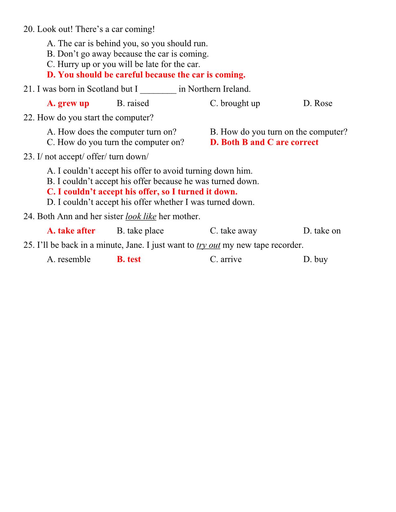 Bài tập cụm động từ trong tiếng Anh trang 7