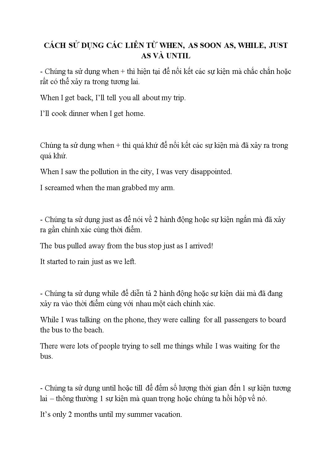 Cách sử dụng các liên từ When, As soon as, While, Just as và Until trang 1