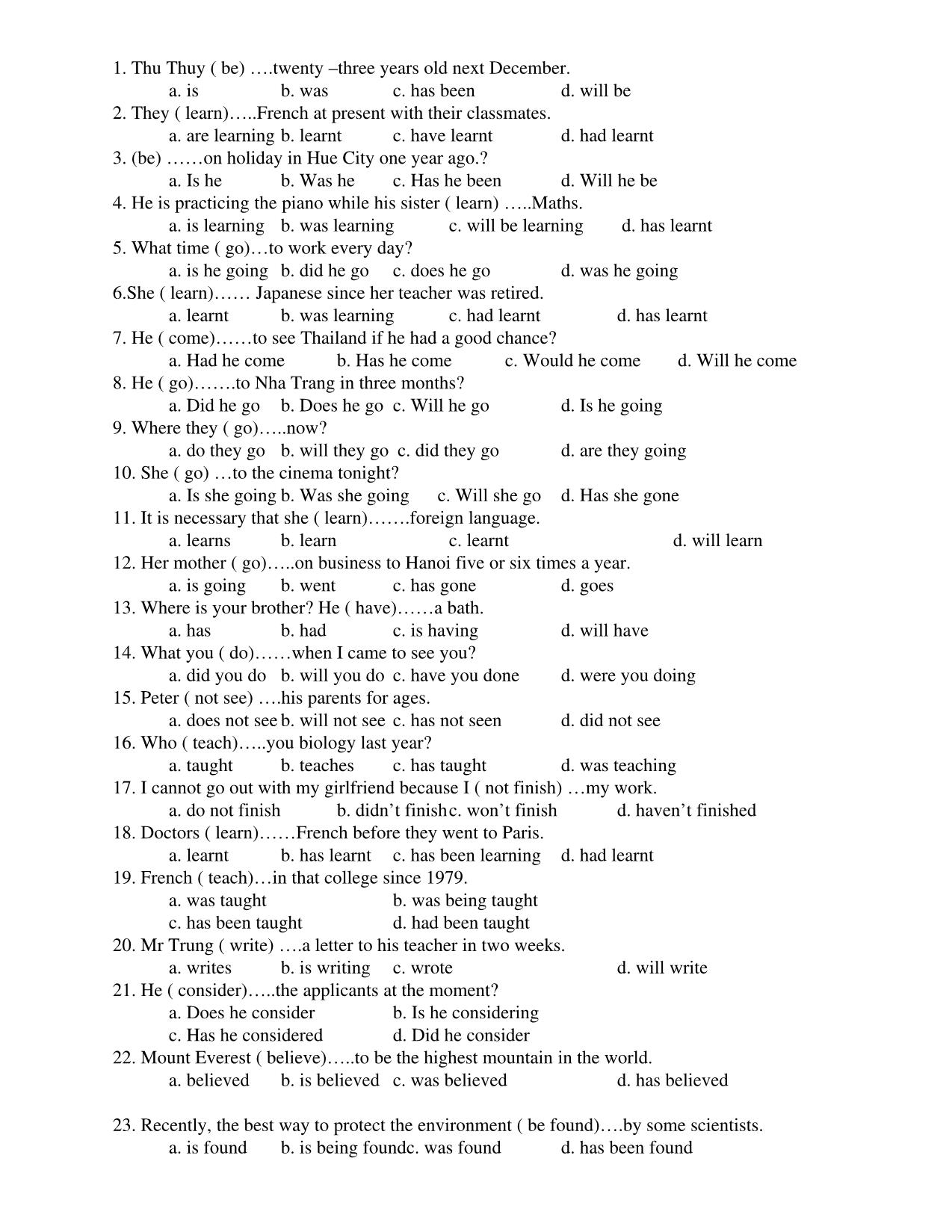 Supply the correct verb form or tenses trang 2