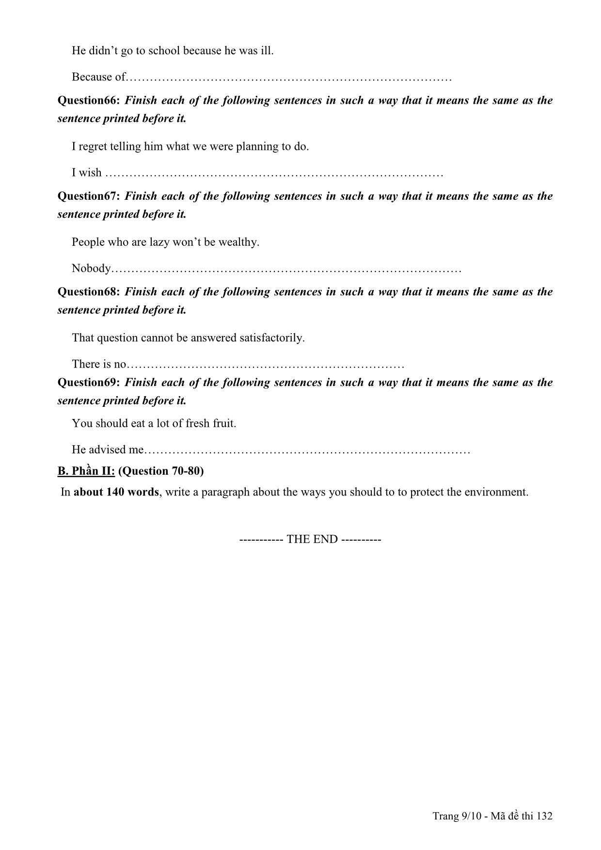 Đề thi thử THPT Quốc gia môn Tiếng Anh - Mã đề 132 - Năm học 2014-2015 - Trường THPT Lương Ngọc Quyến (Có đáp án) trang 9
