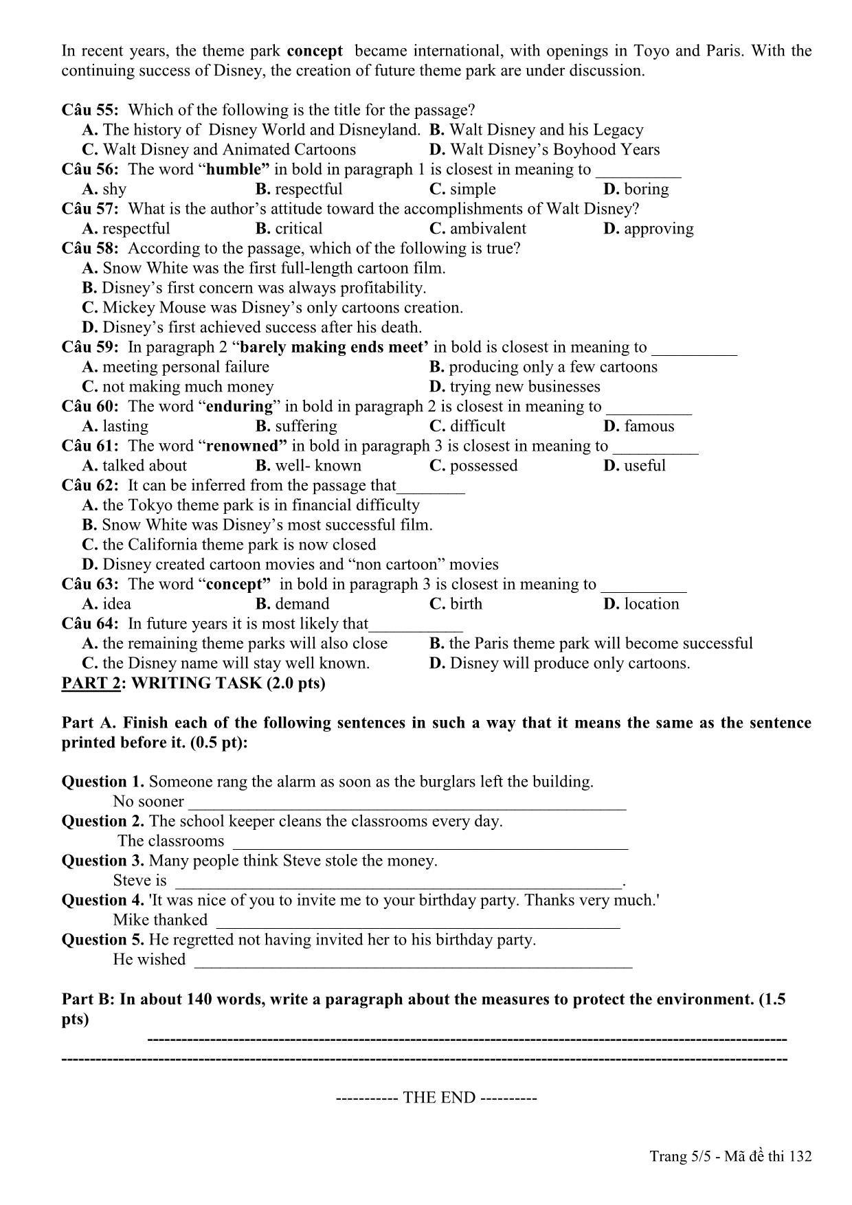 Đề thi thử THPT Quốc gia môn Tiếng Anh lần 3 - Mã đề 132 - Năm học 2014-2015 - Trường THPT Hàn Thuyên (Có đáp án) trang 5
