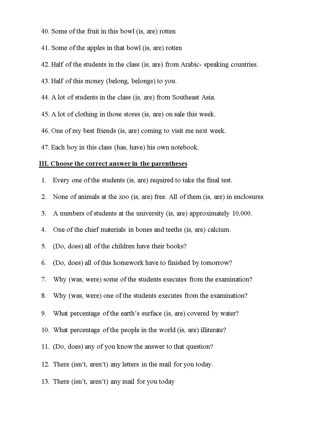 Exercises on subject and verbs agreement trang 6