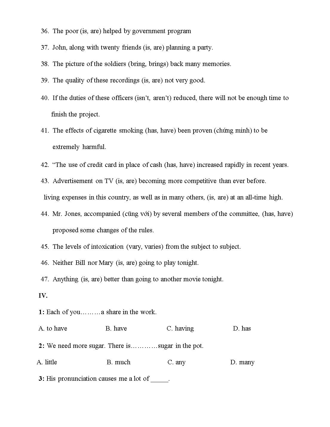 Exercises on subject and verbs agreement trang 8