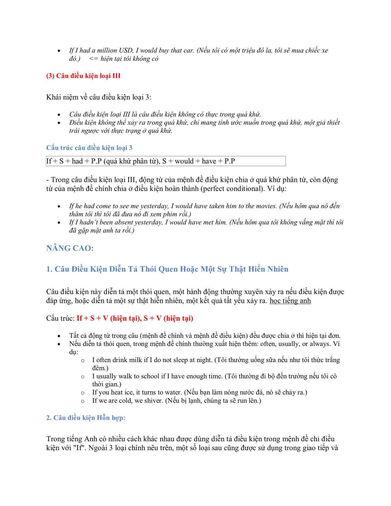 Lý thuyết và bài tập áp dụng về câu điều kiện trong tiếng anh trang 3