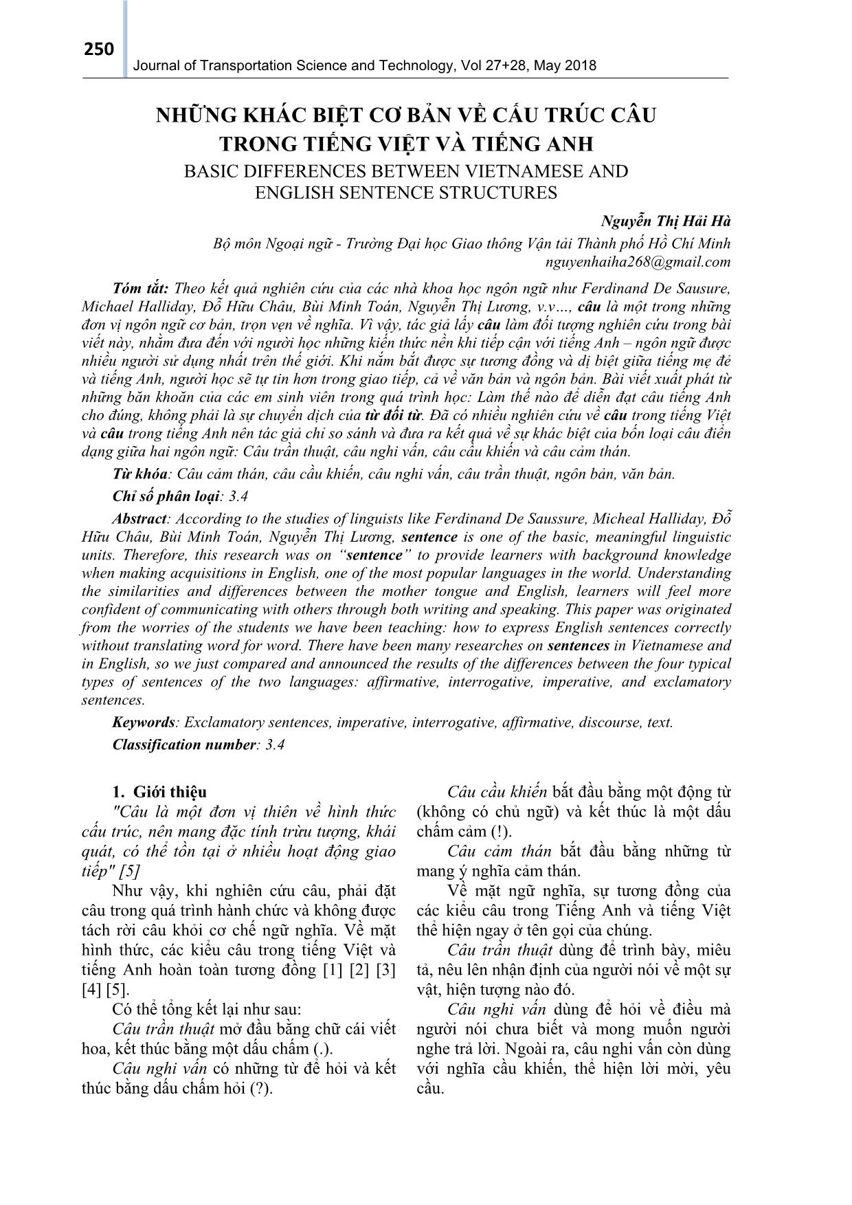 Những khác biệt cơ bản về cấu trúc câu trong tiếng Việt và tiếng Anh trang 1