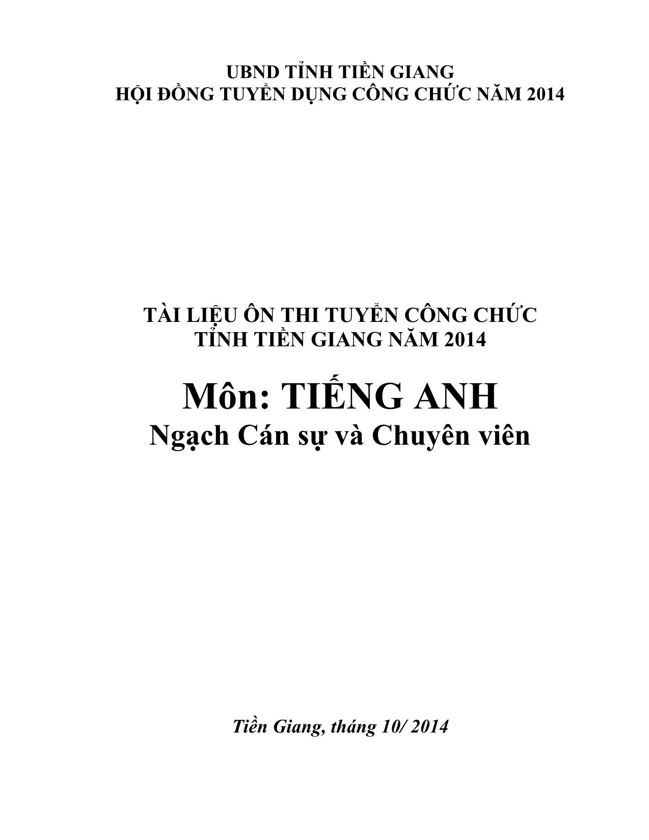 Tài liệu ôn thi tuyển công chức tỉnh Tiền Giang năm 2014 - Môn Tiếng Anh - Ngạch: Cán sự và chuyên viên trang 1