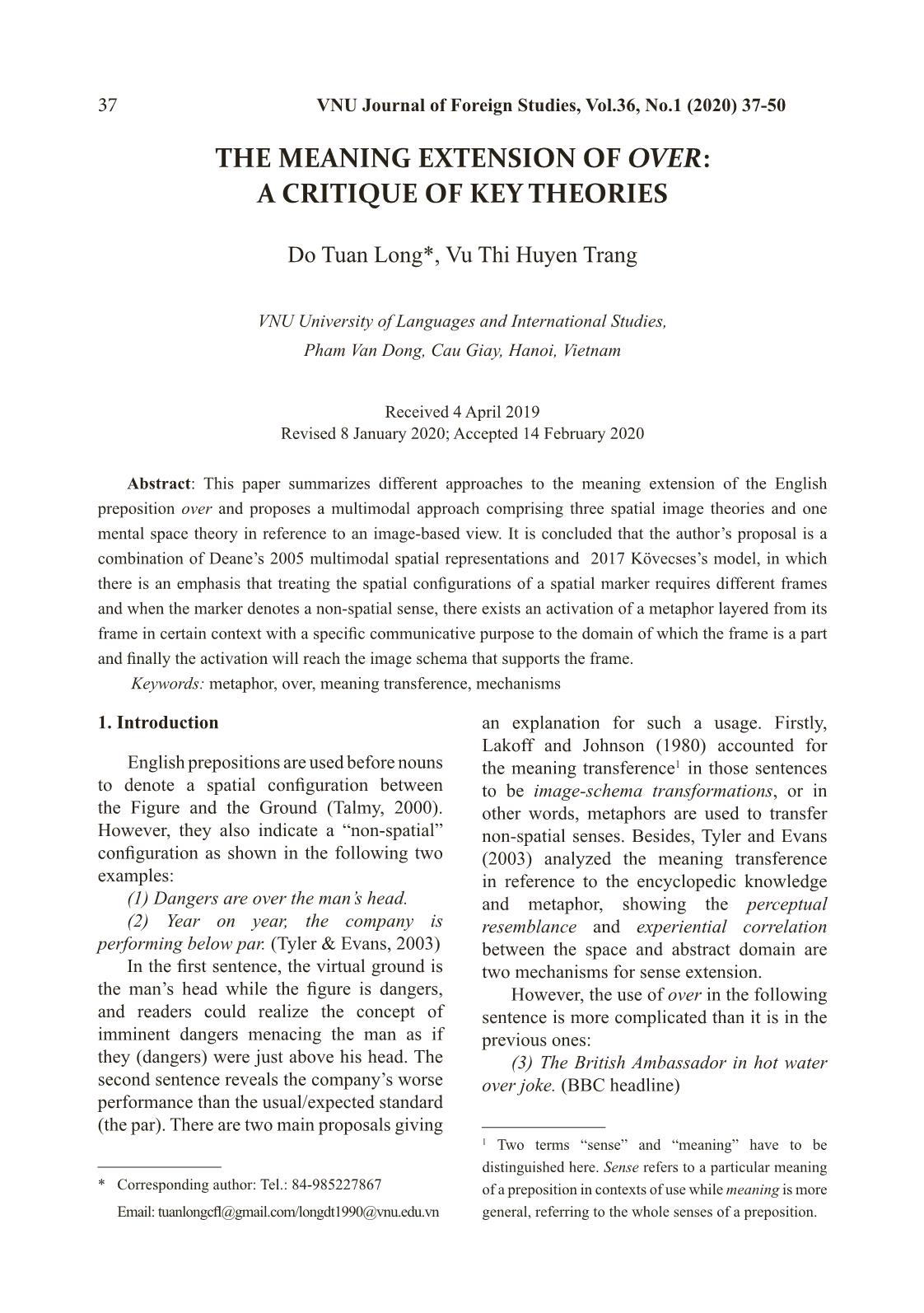 The meaning extension of over: A critique of key theories trang 1
