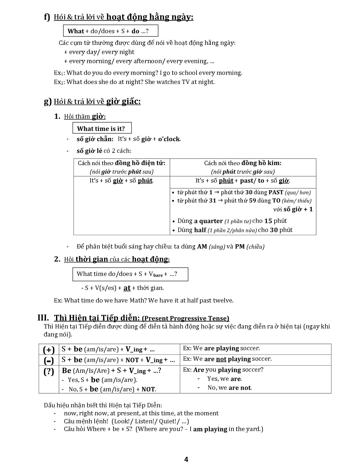 Tóm tắt Ngữ pháp học kỳ I môn Tiếng Anh Lớp 6 trang 4