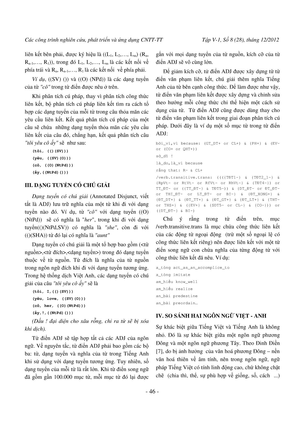 Ứng dụng văn phạm liên kết trong dịch máy Việt – Anh trang 3