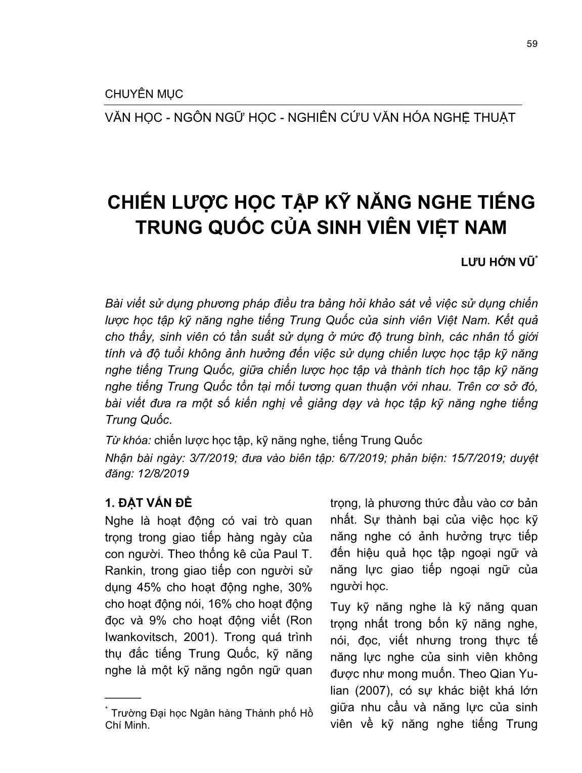 Chiến lược học tập kỹ năng nghe tiếng Trung Quốc của sinh viên Việt Nam trang 1