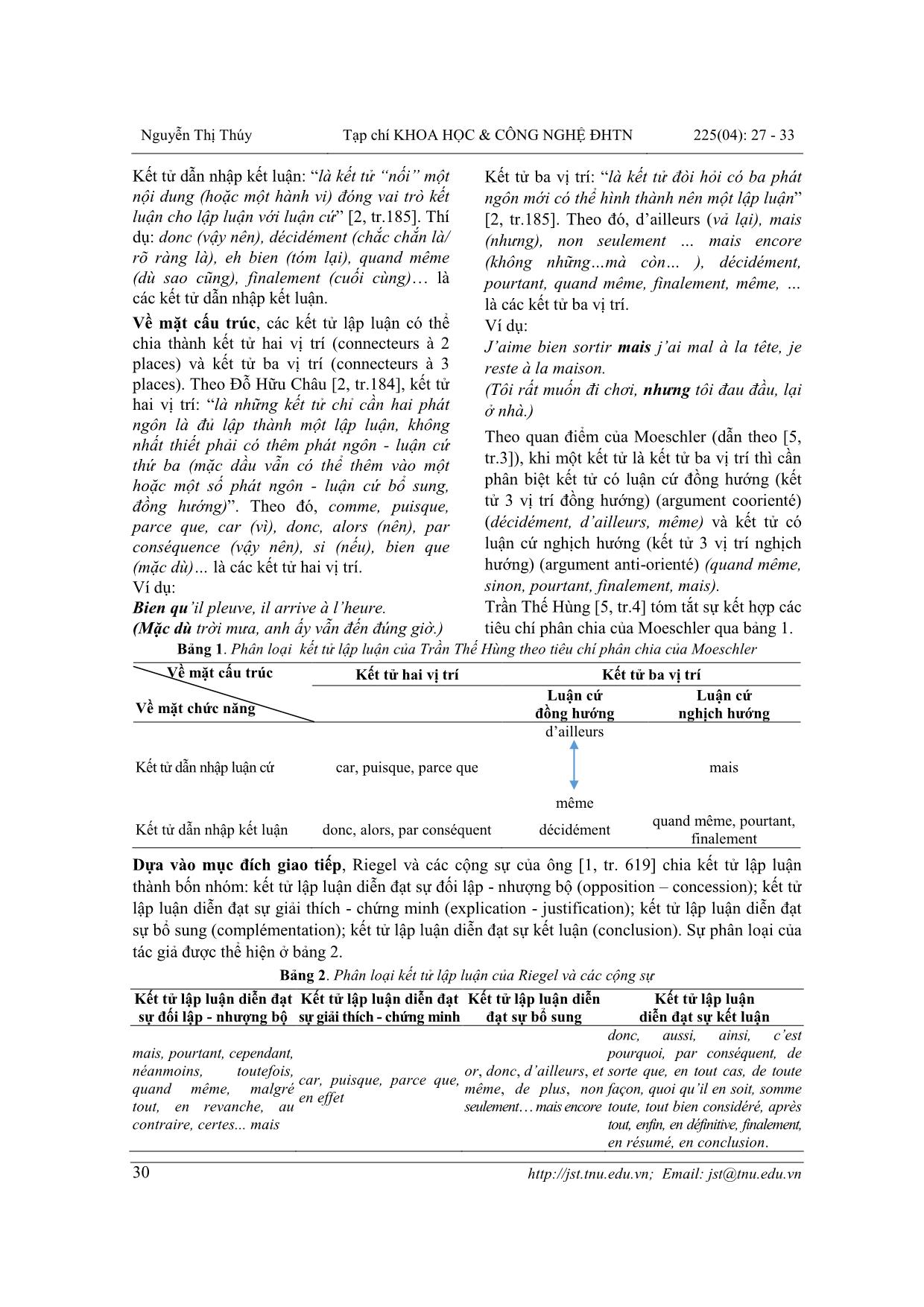 Dạy các kết tử lập luận trong tiếng Pháp cho sinh viên khoa Ngoại ngữ - Đại học Thái Nguyên trang 4