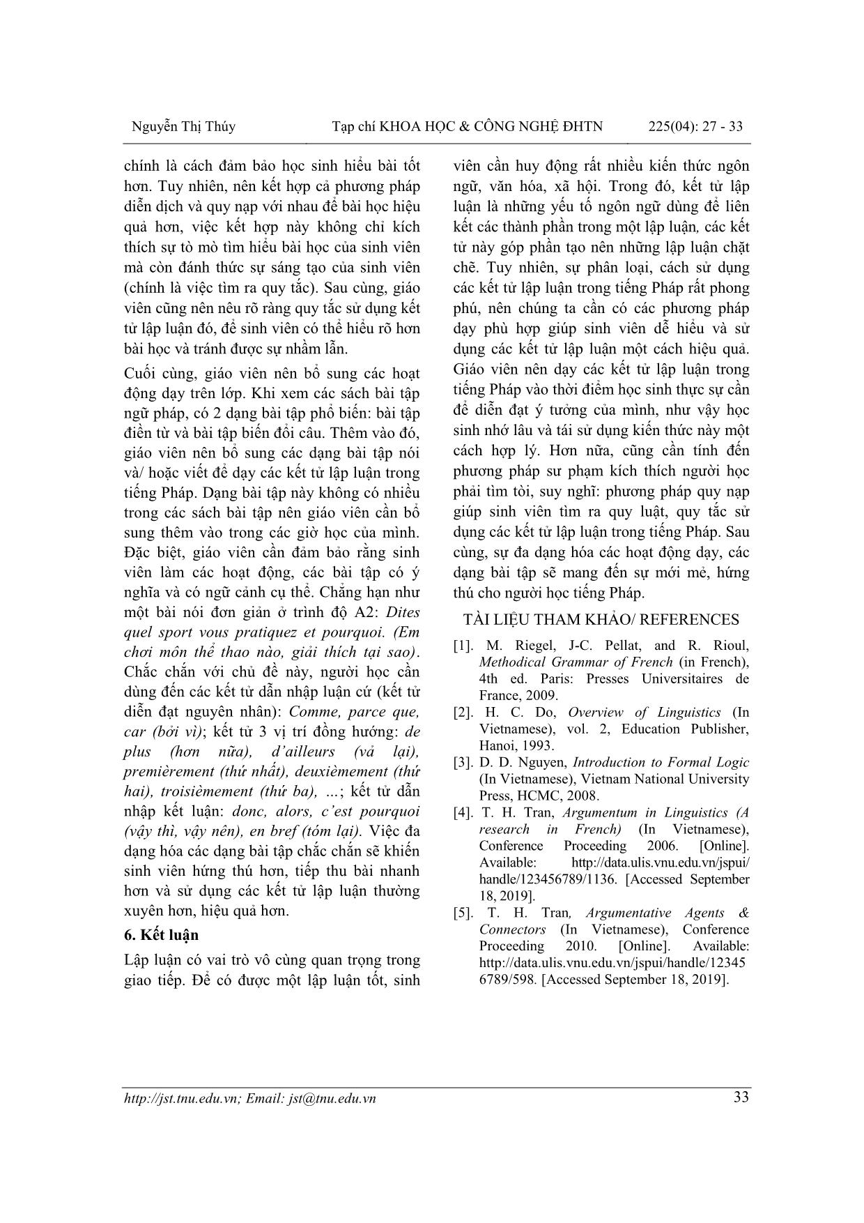 Dạy các kết tử lập luận trong tiếng Pháp cho sinh viên khoa Ngoại ngữ - Đại học Thái Nguyên trang 7