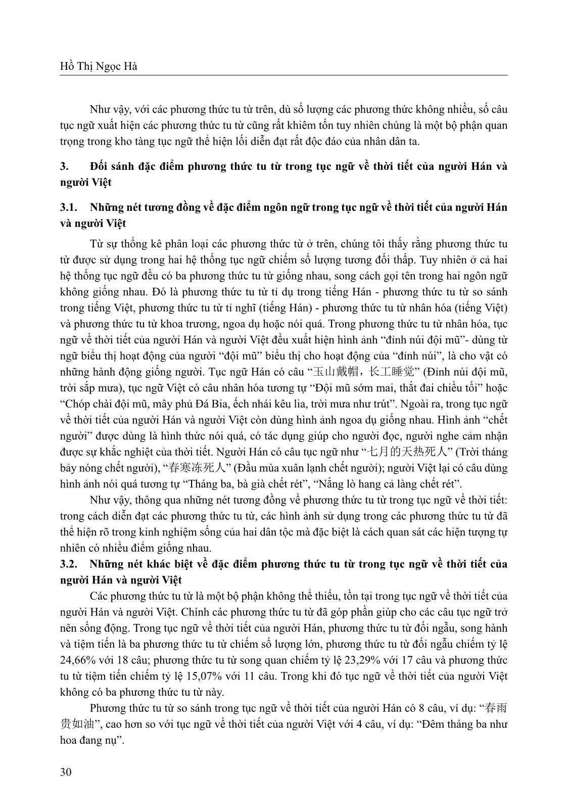 Đối sánh đặc điểm phương thức tu từ trong tục ngữ về thời tiết của người Hán và người Việt trang 4