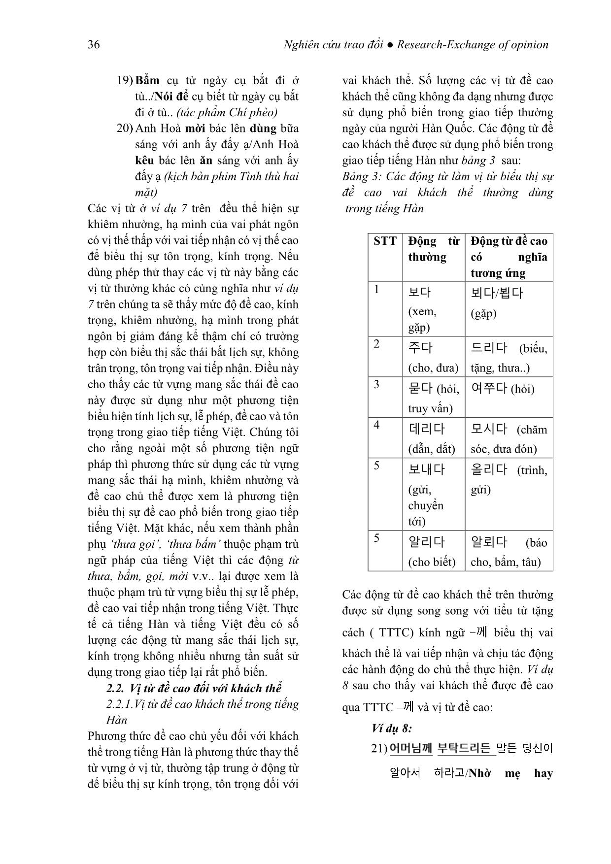 Kính ngữ tiếng Hàn qua phương thức thay thế từ vựng (Xét trong mối tương quan với tiếng Việt) trang 10