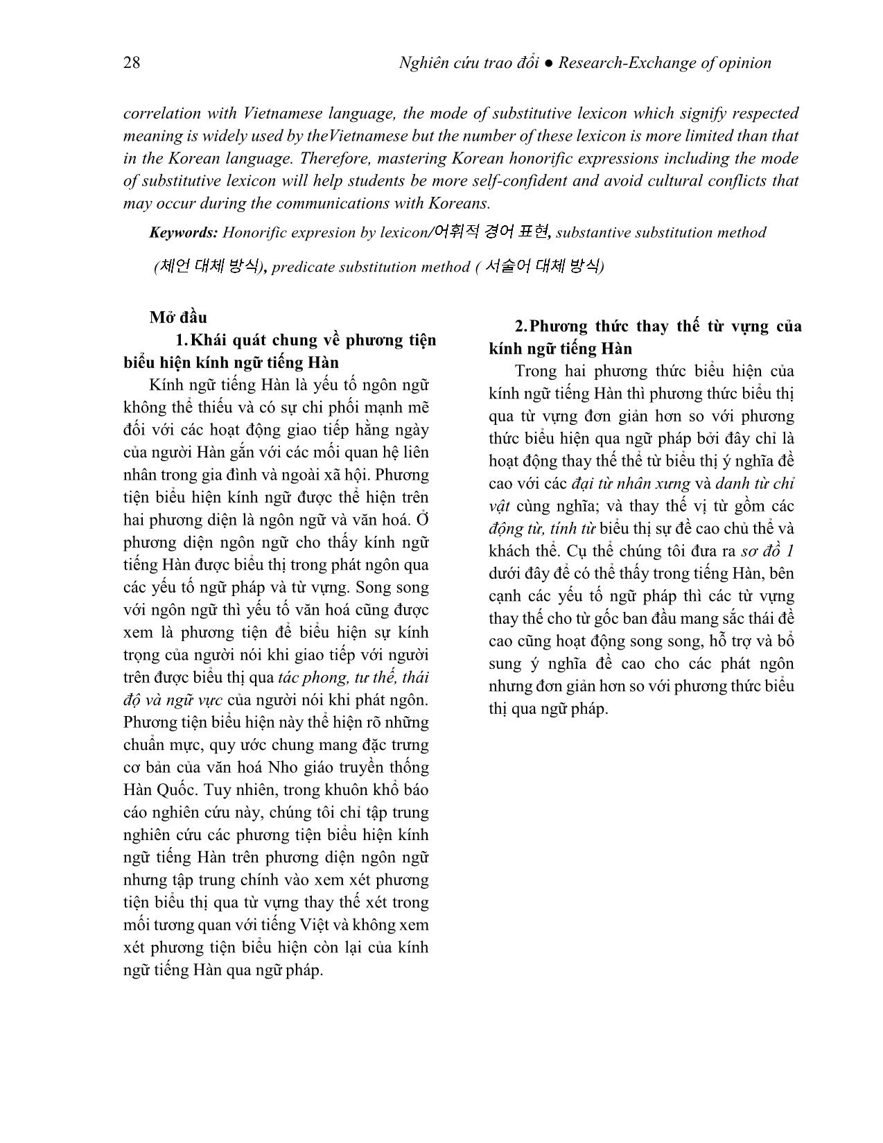 Kính ngữ tiếng Hàn qua phương thức thay thế từ vựng (Xét trong mối tương quan với tiếng Việt) trang 2