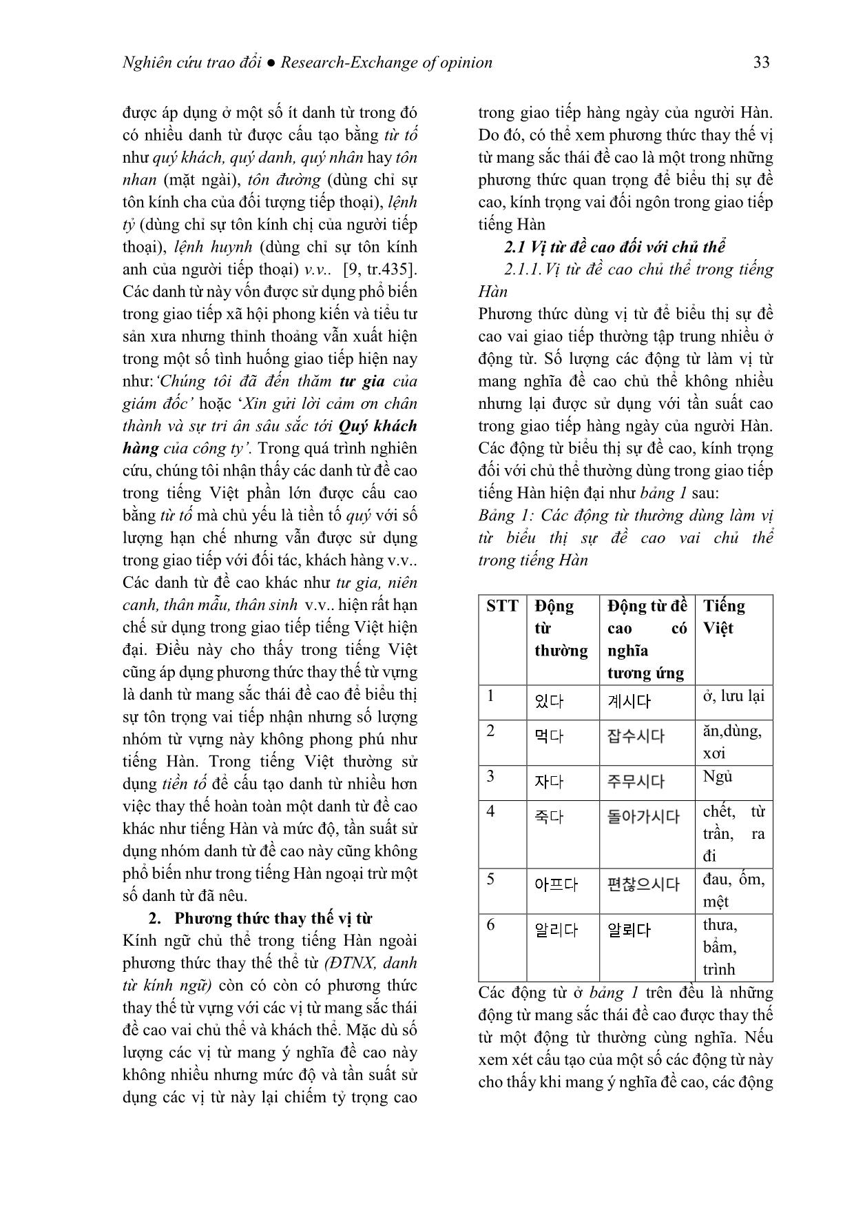 Kính ngữ tiếng Hàn qua phương thức thay thế từ vựng (Xét trong mối tương quan với tiếng Việt) trang 7