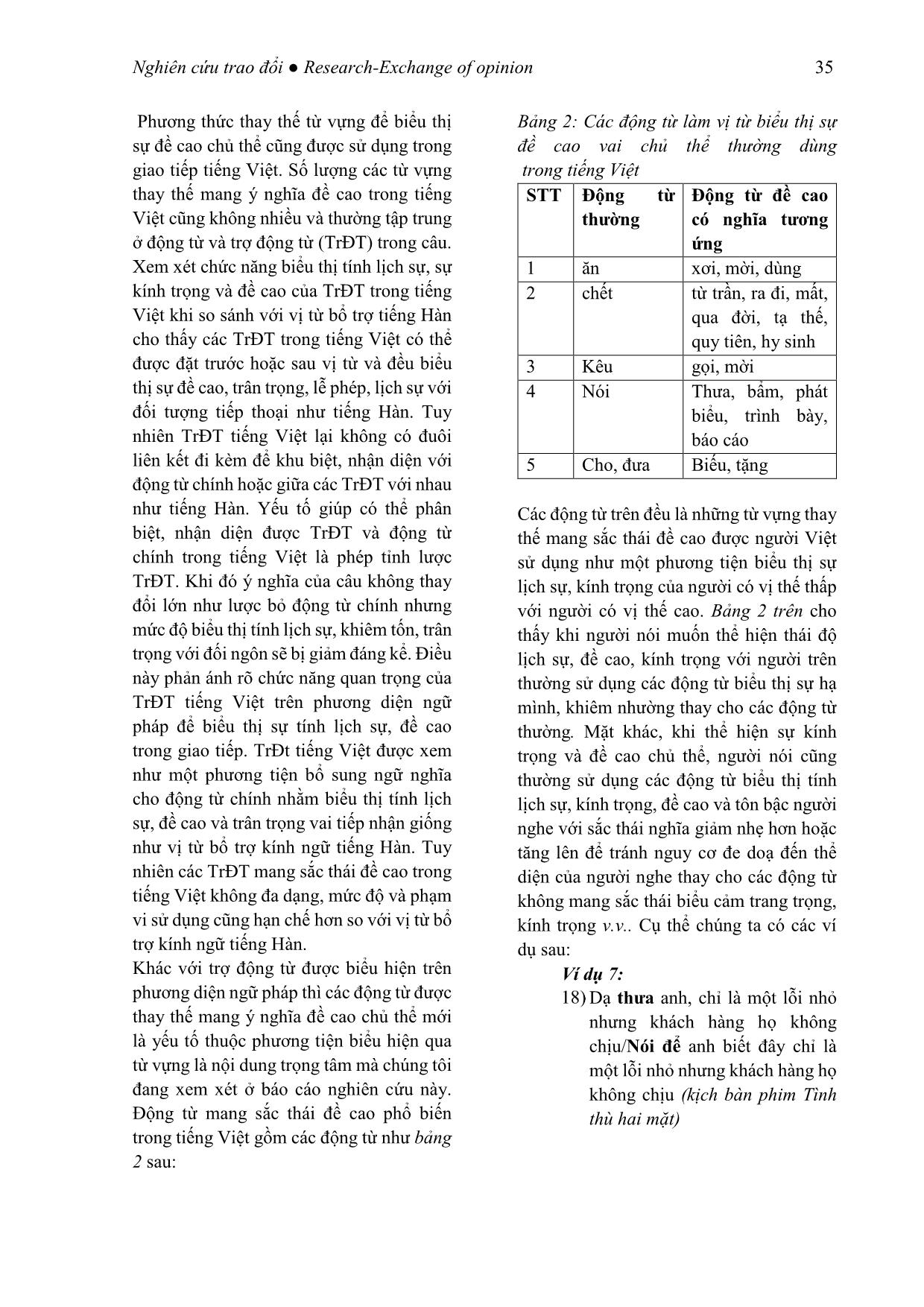 Kính ngữ tiếng Hàn qua phương thức thay thế từ vựng (Xét trong mối tương quan với tiếng Việt) trang 9